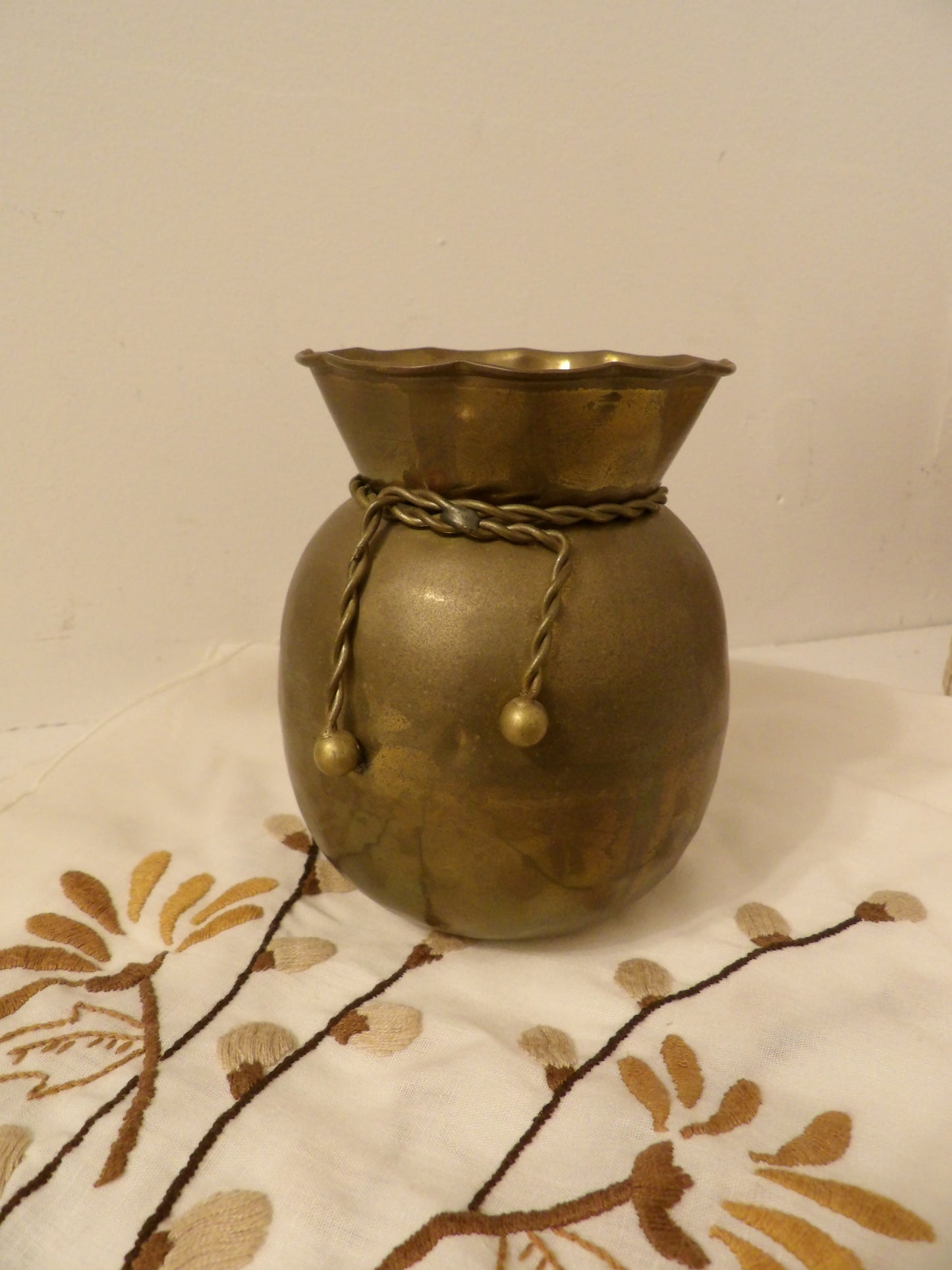 VINTAGE Brass Vase with Brass Rope