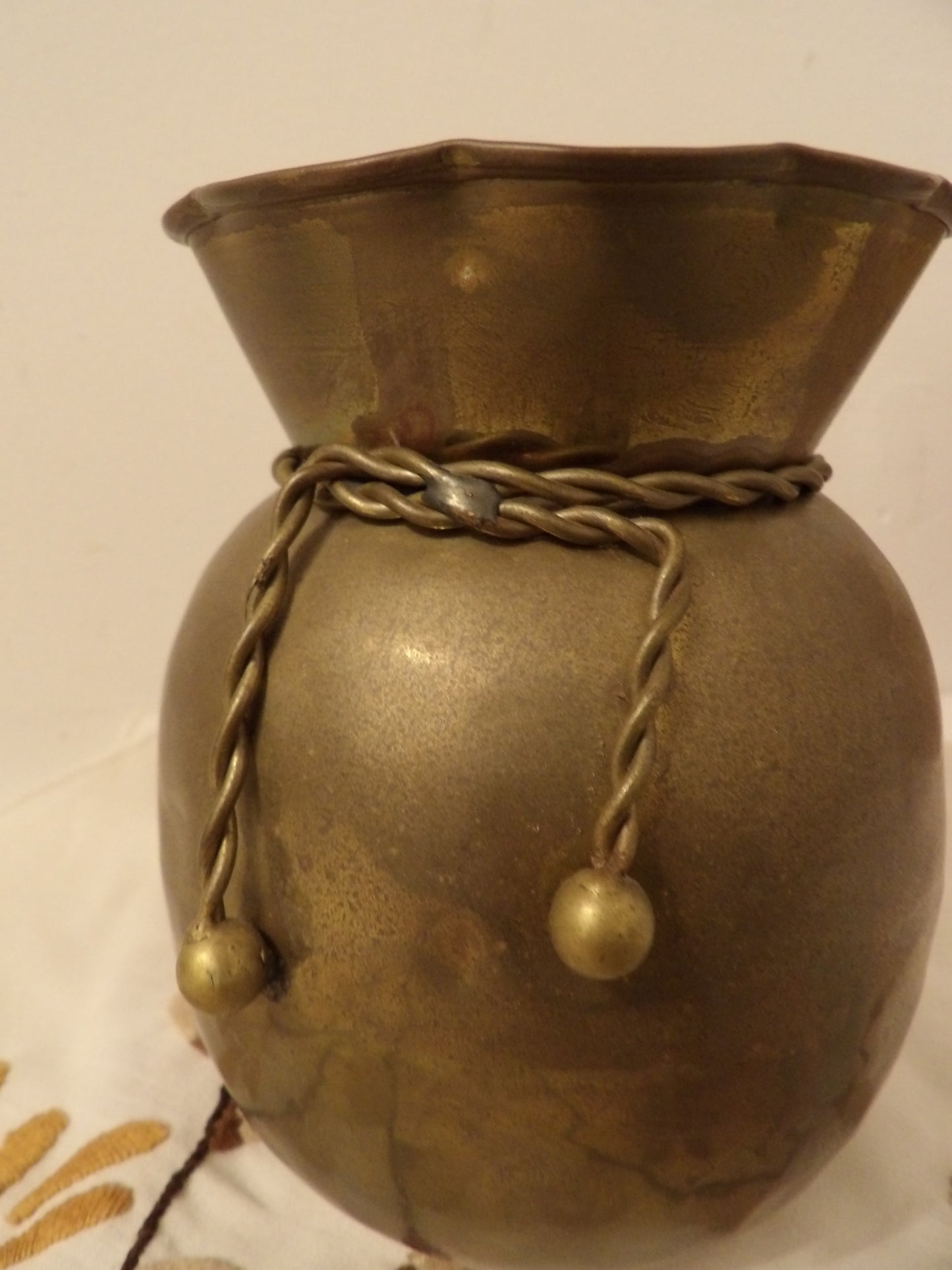 VINTAGE Brass Vase with Brass Rope
