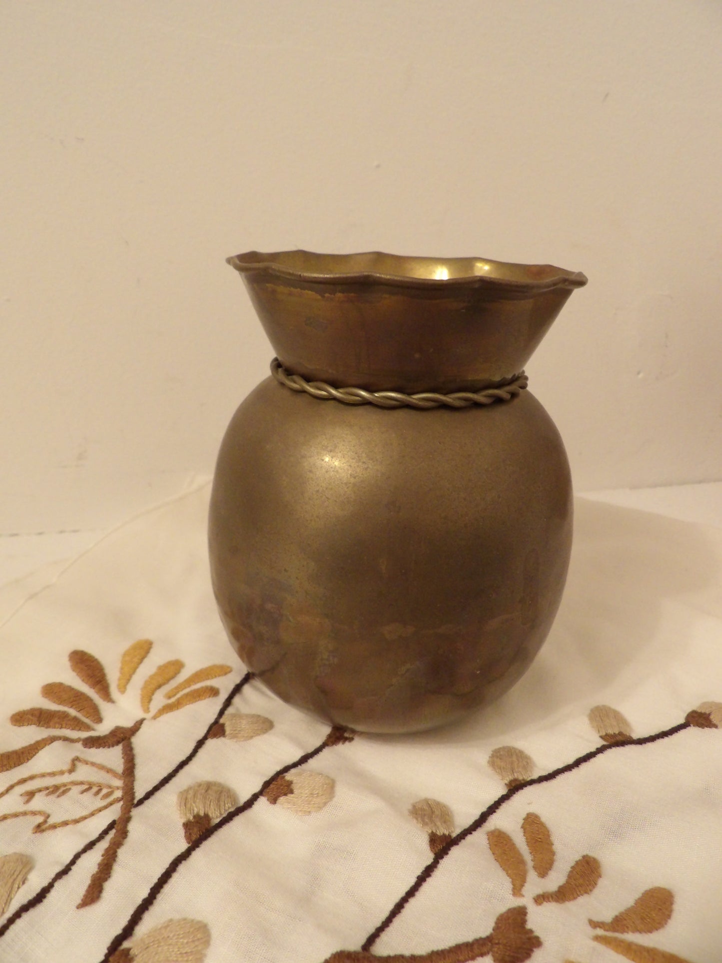 VINTAGE Brass Vase with Brass Rope