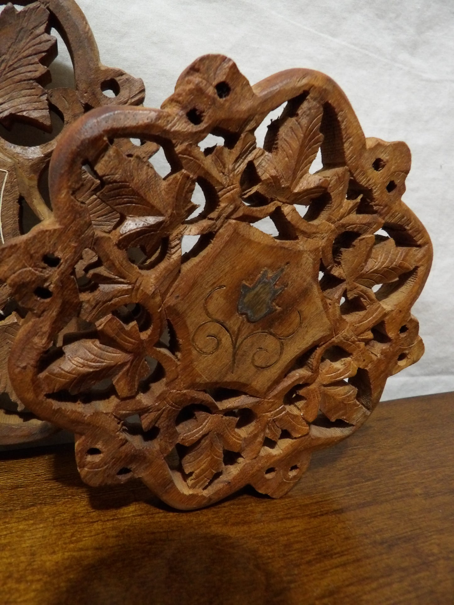 VINTAGE Set of 2 Etched Wood Trivets
