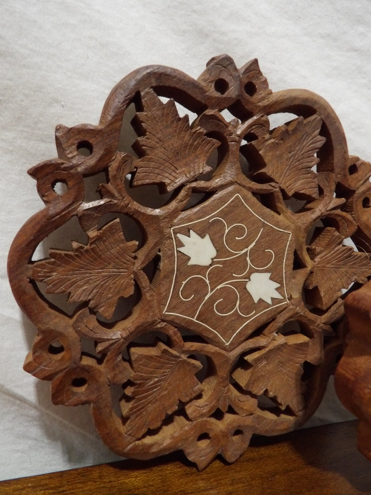 VINTAGE Set of 2 Etched Wood Trivets