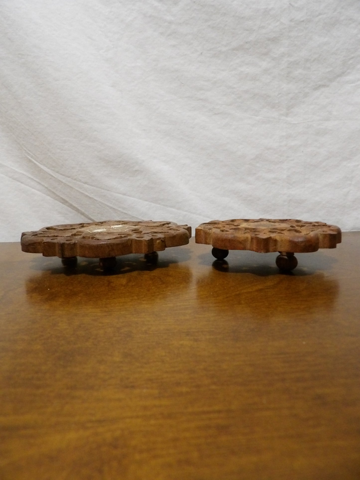 VINTAGE Set of 2 Etched Wood Trivets