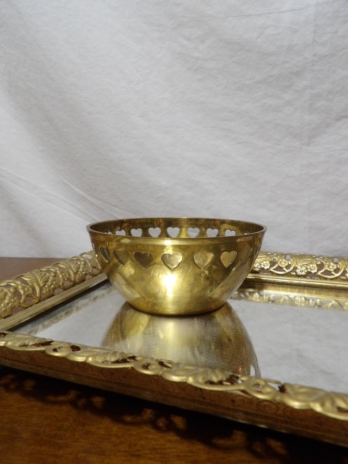 VINTAGE Brass Bowl with Hearts