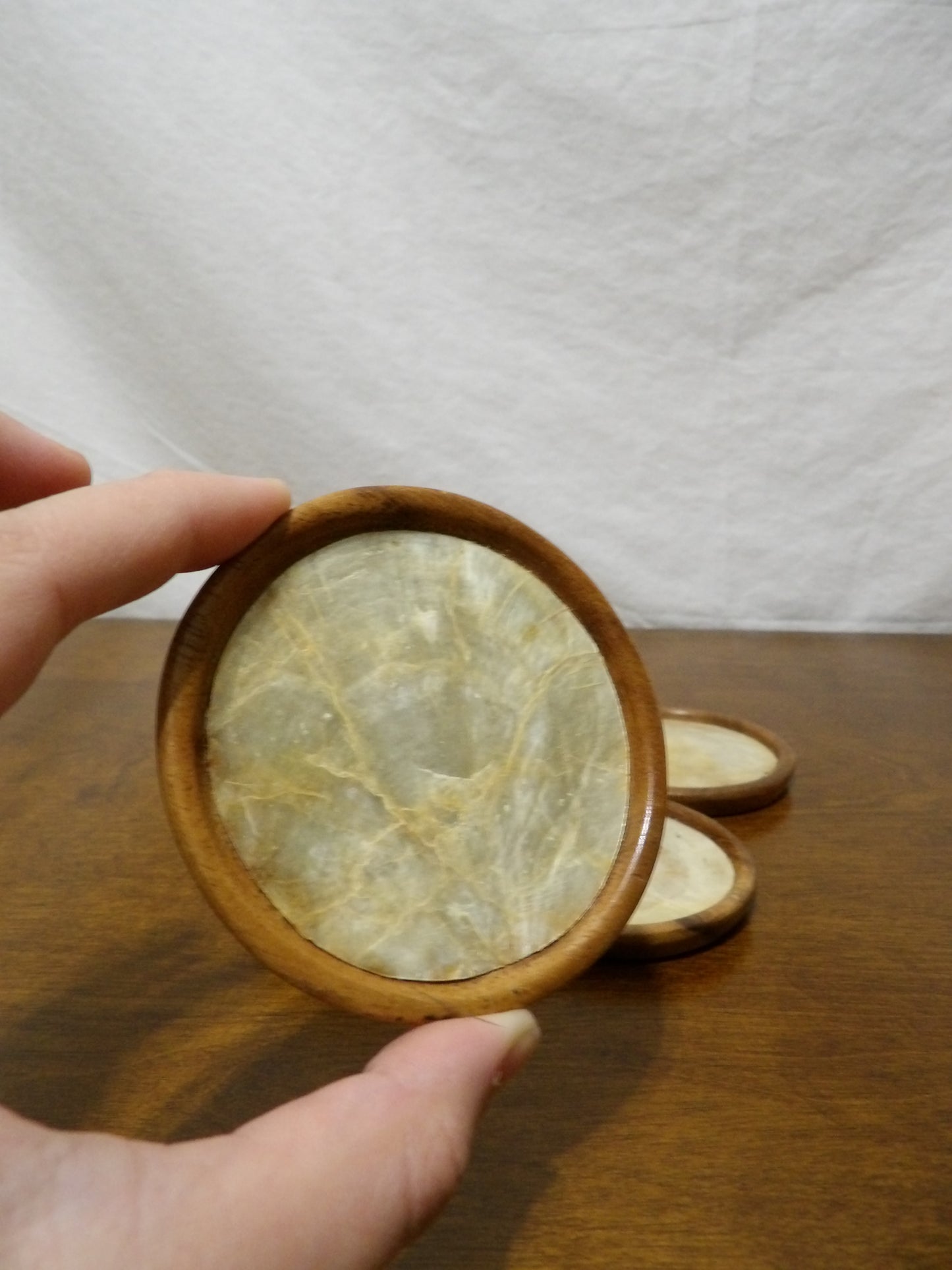 VINTAGE Wood + Capiz Shell Coasters
