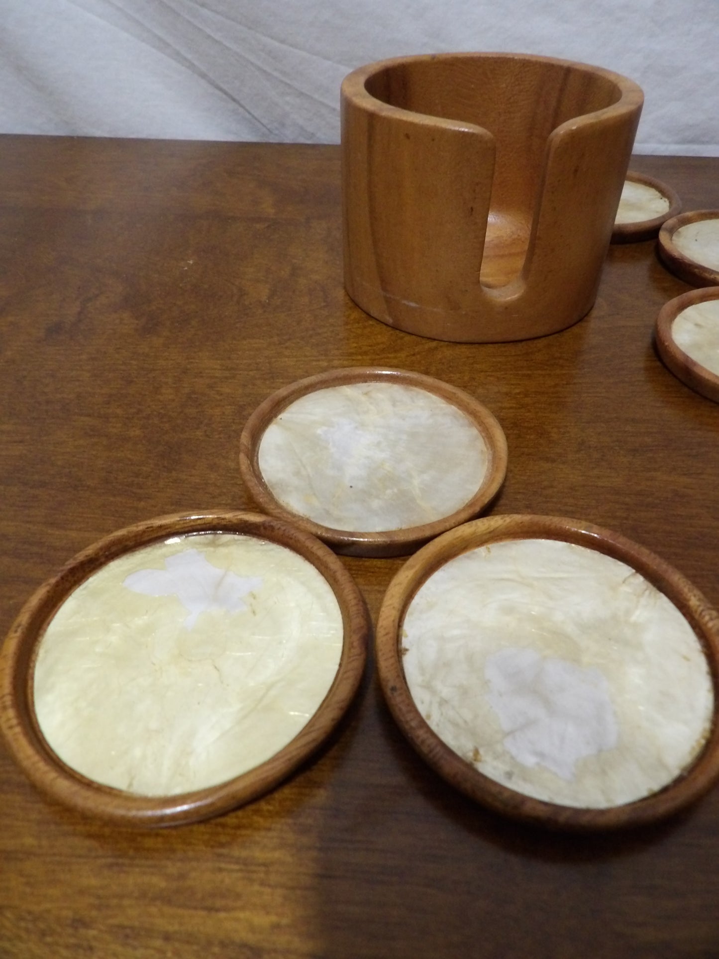 VINTAGE Wood + Capiz Shell Coasters