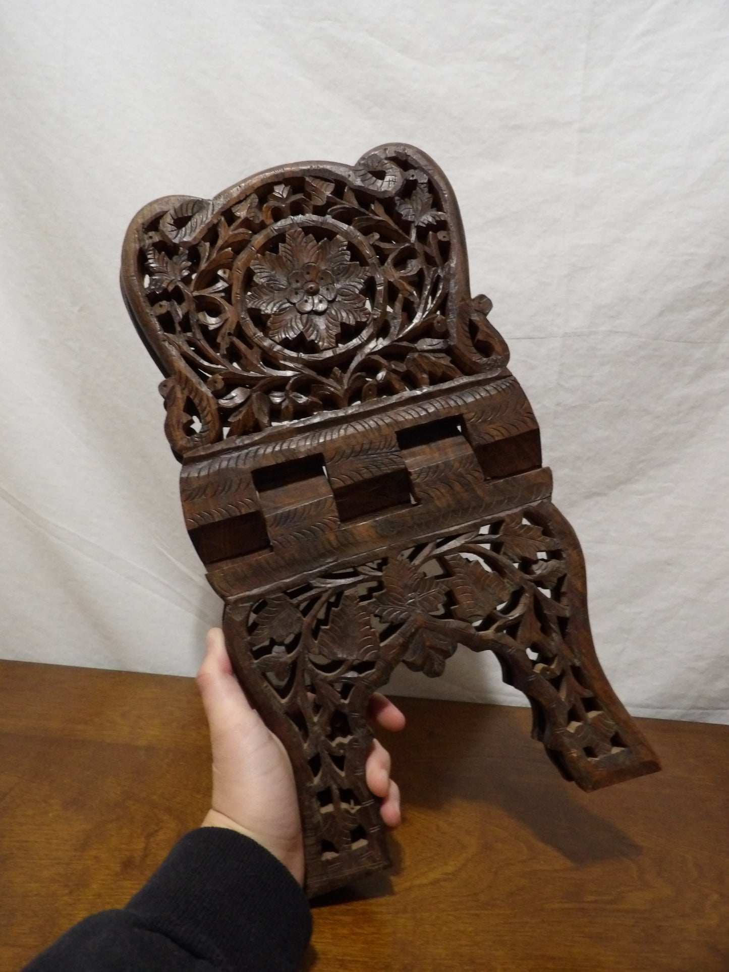 VINTAGE Hand Carved Wooden Book Holder