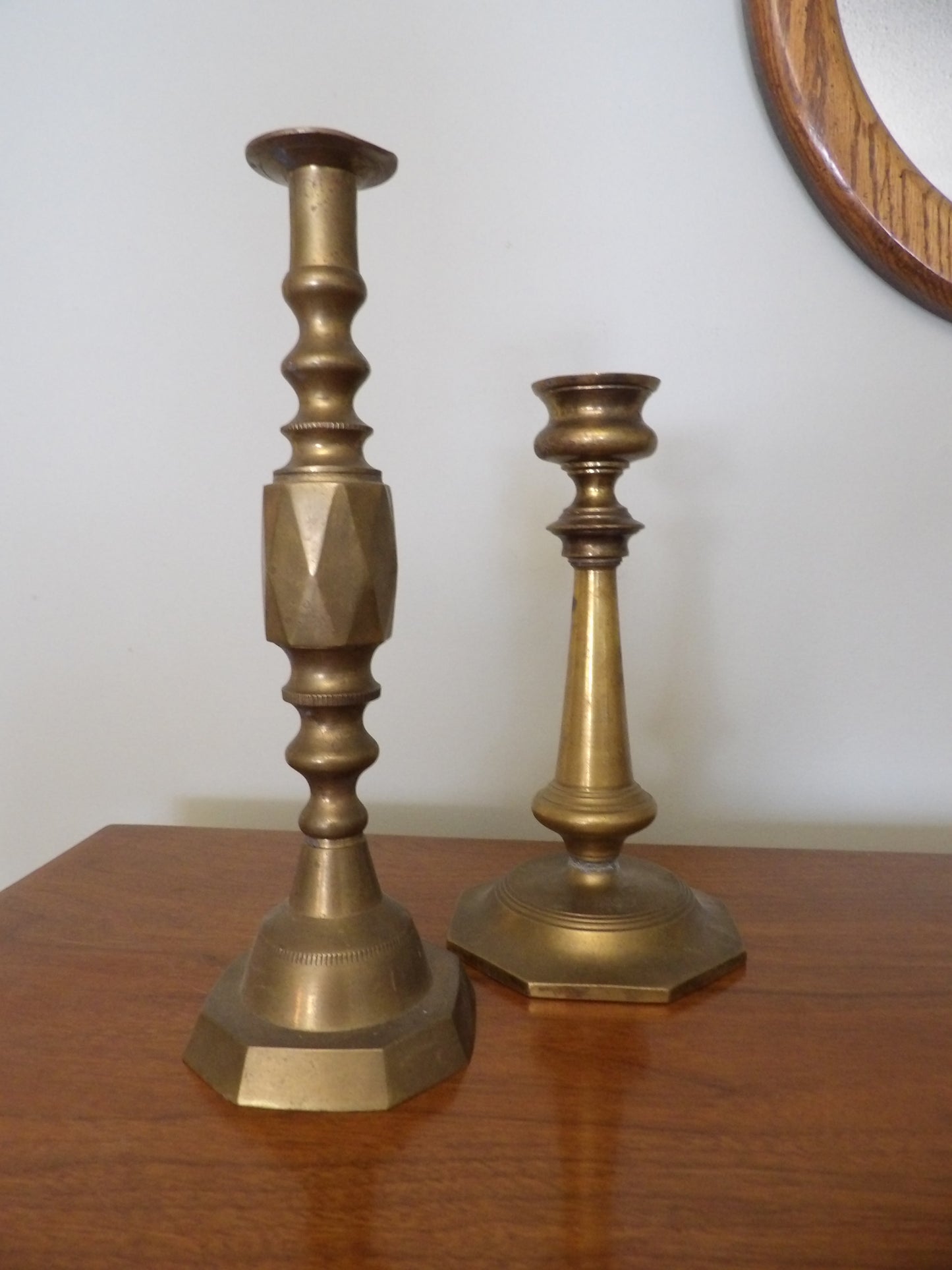 VINTAGE Mismatched Pair of Brass Candlestick Holders