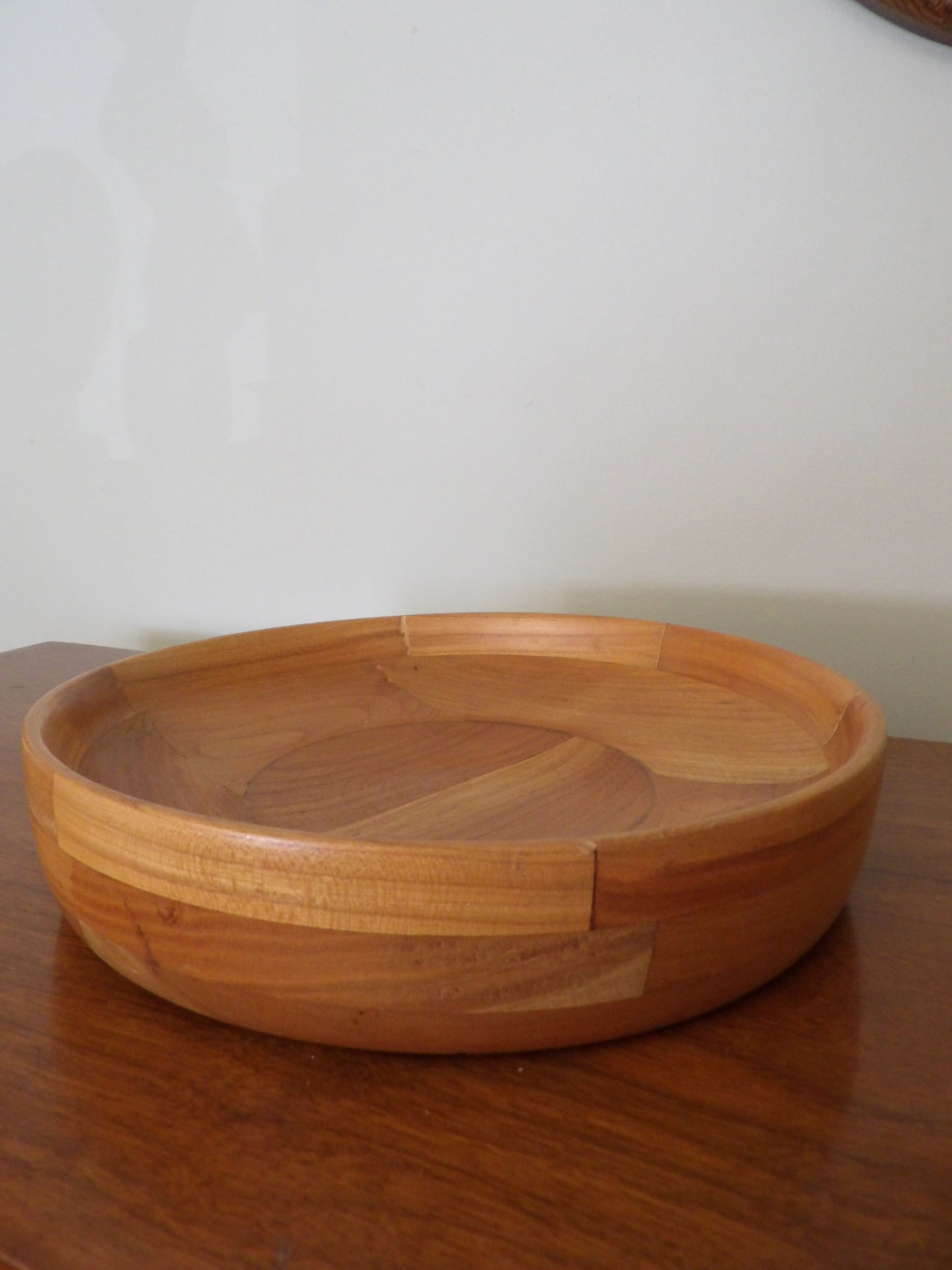VINTAGE Wooden Shallow Bowl