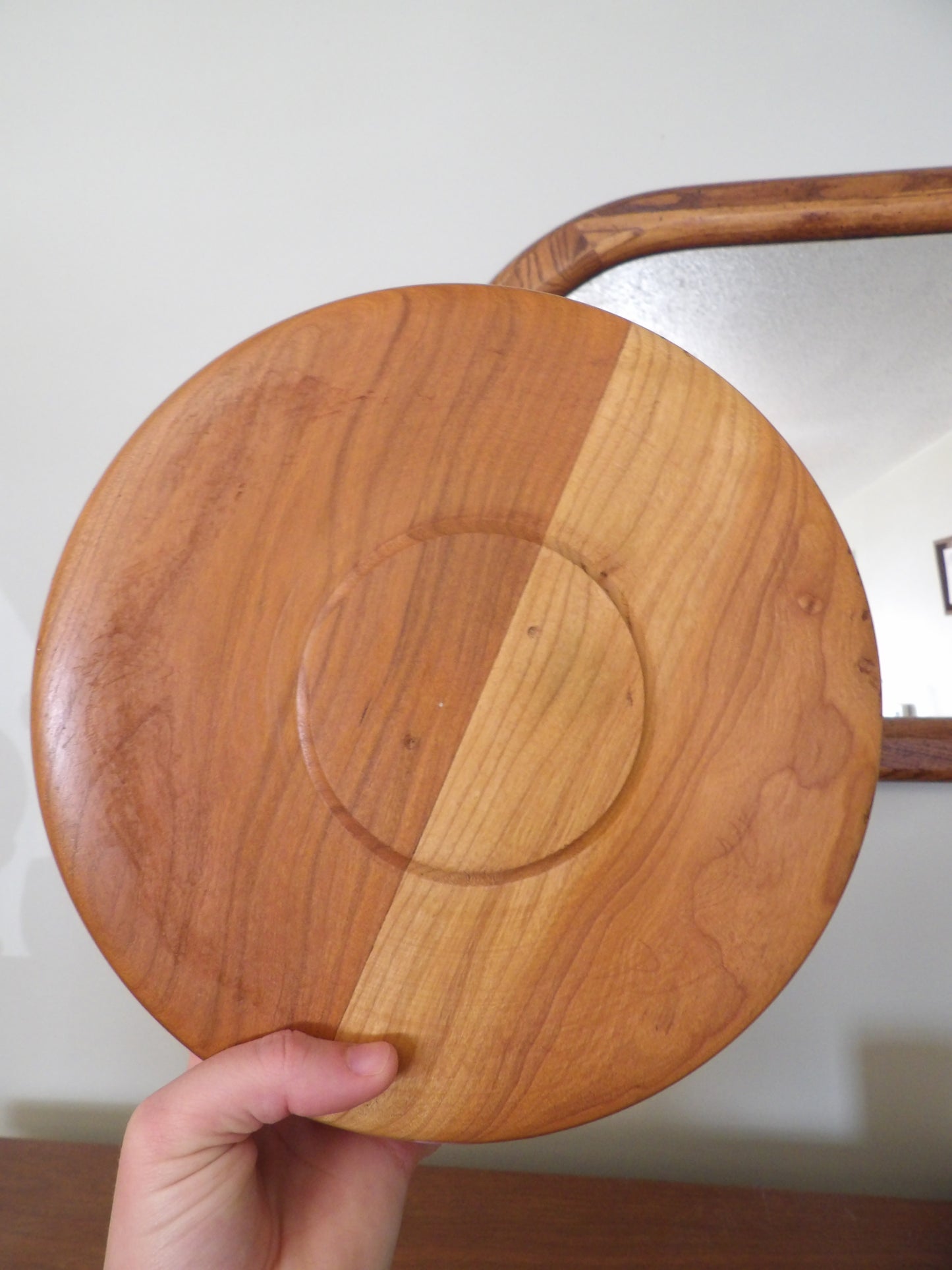 VINTAGE Wooden Shallow Bowl
