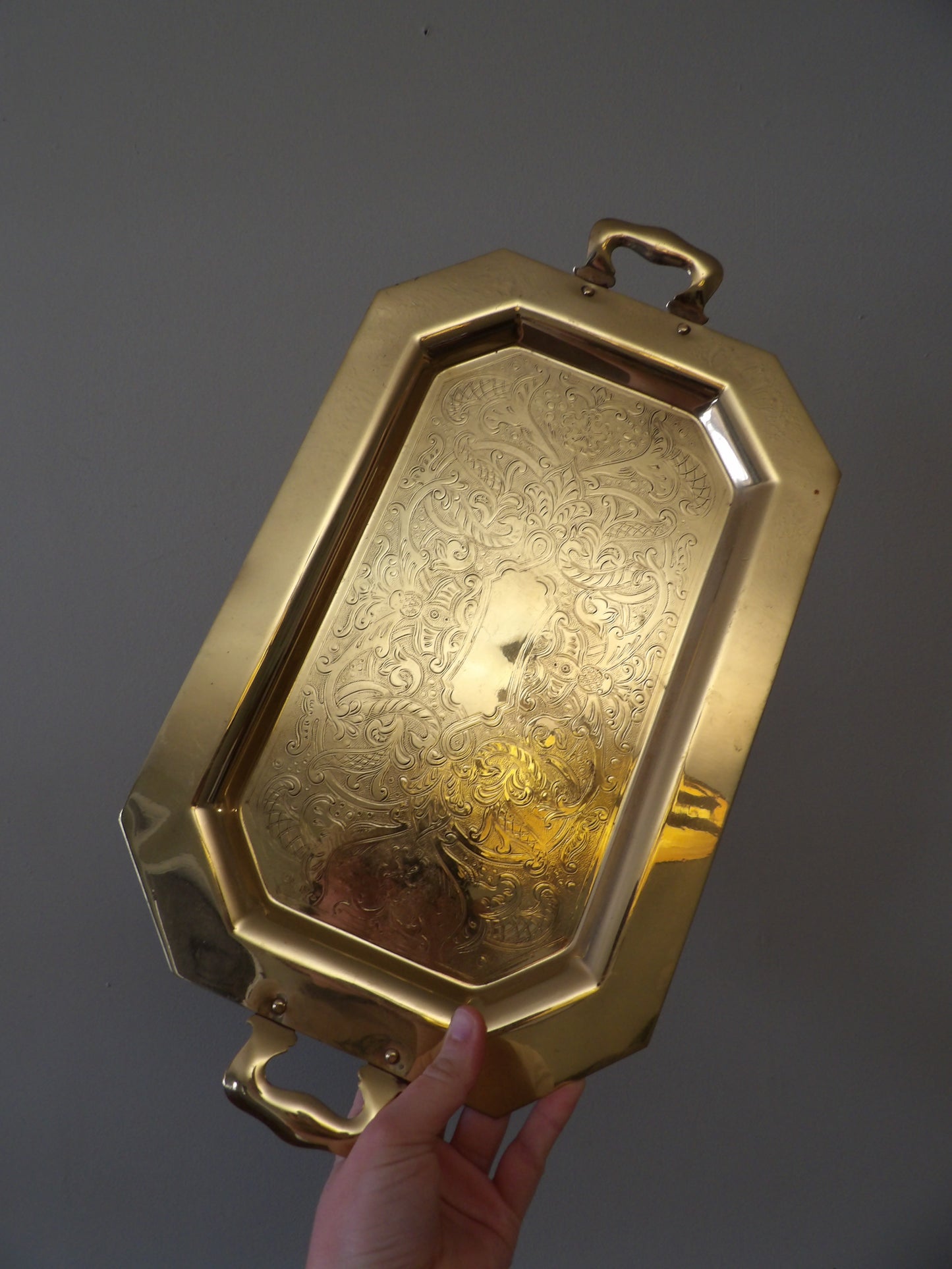 VINTAGE Brass Geometric Serving Tray