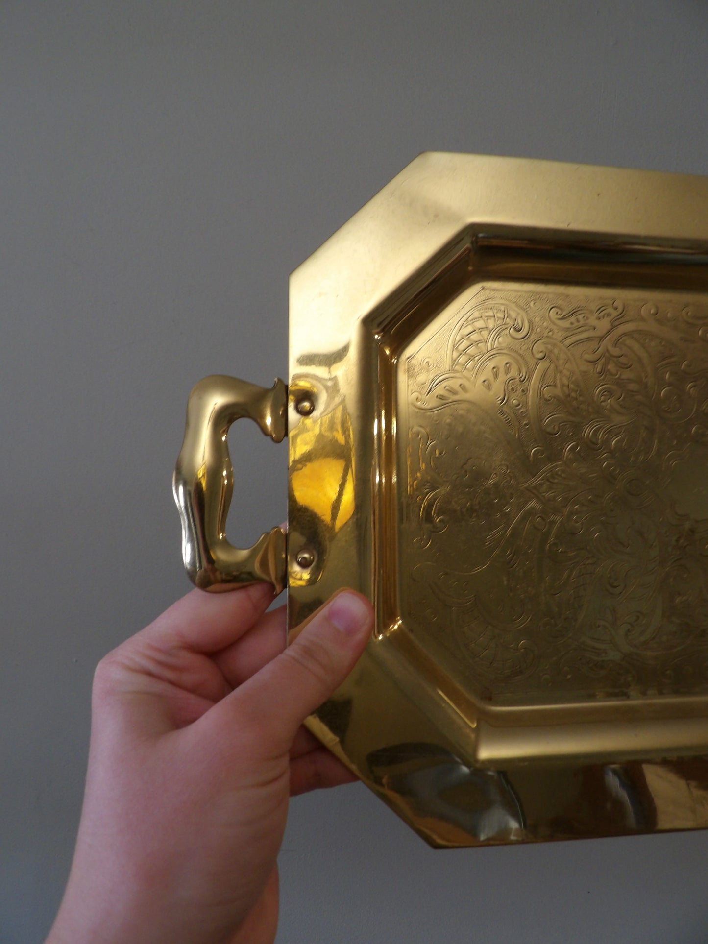 VINTAGE Brass Geometric Serving Tray
