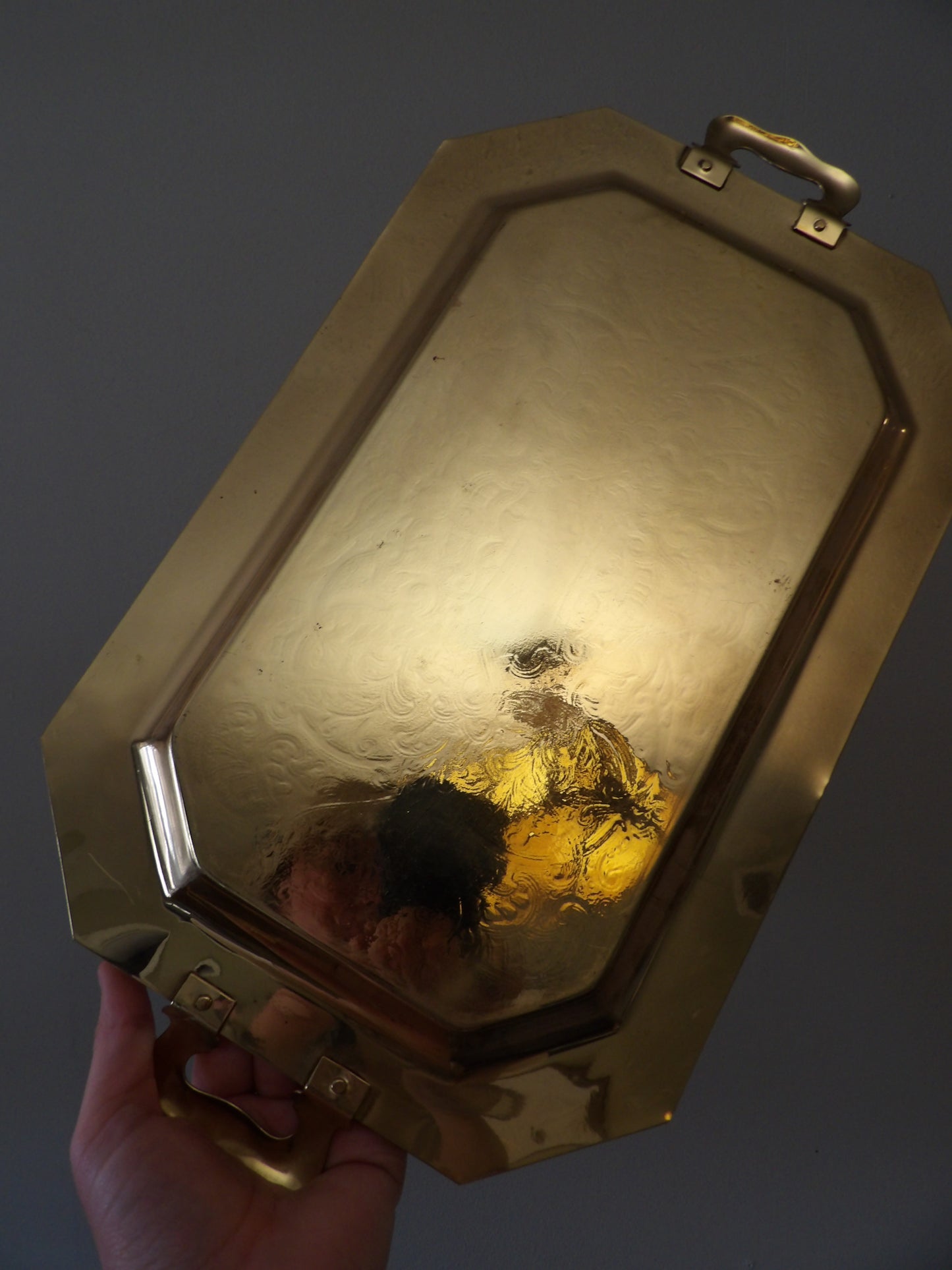 VINTAGE Brass Geometric Serving Tray