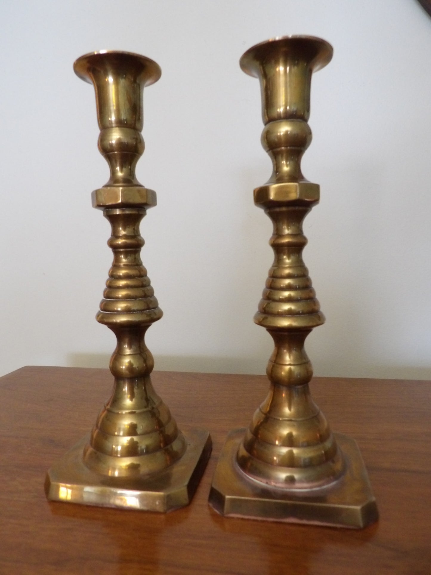 ANTIQUE Pair of Brass Old Colonial Beehive Candlestick Holders