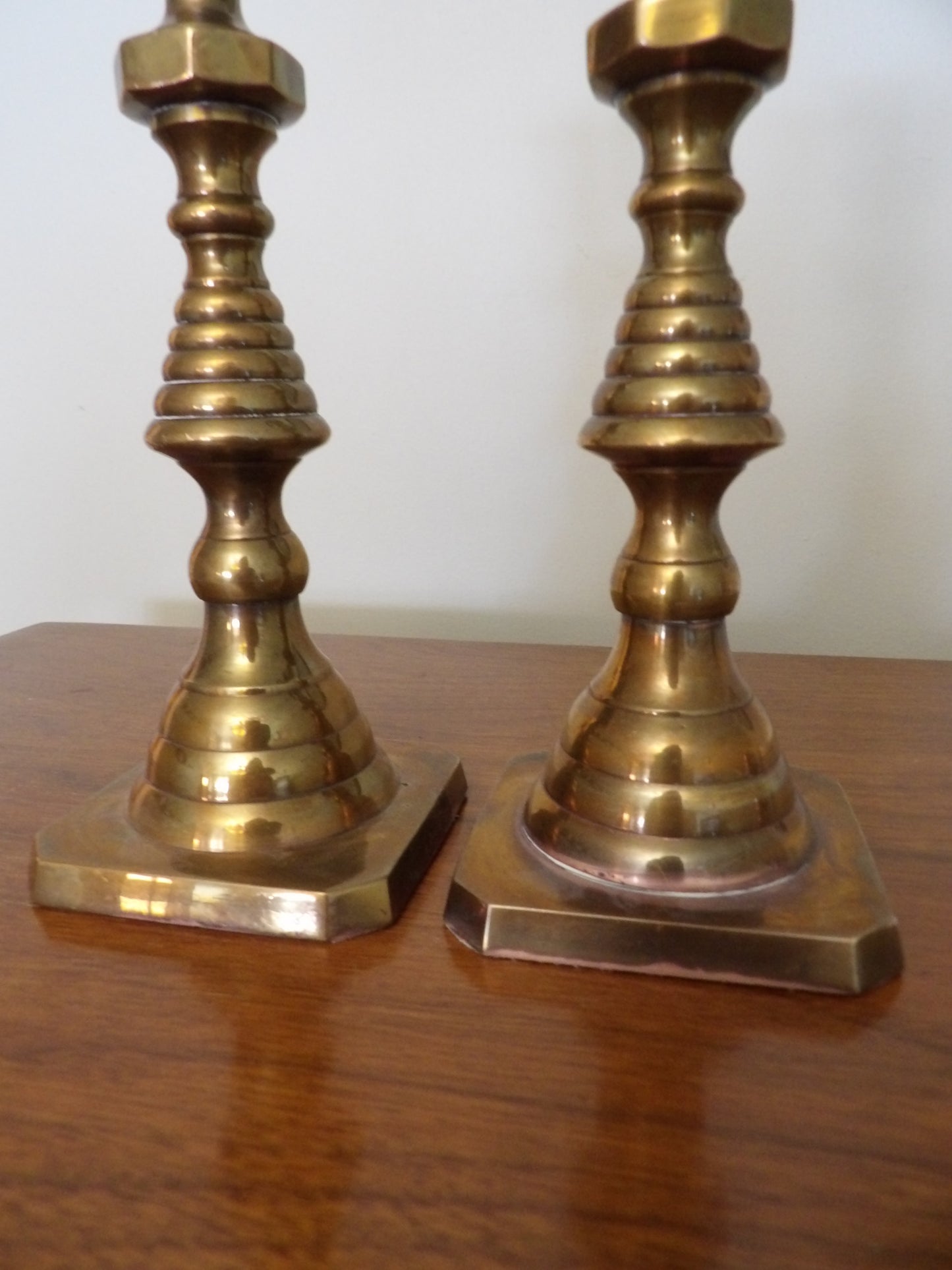 ANTIQUE Pair of Brass Old Colonial Beehive Candlestick Holders