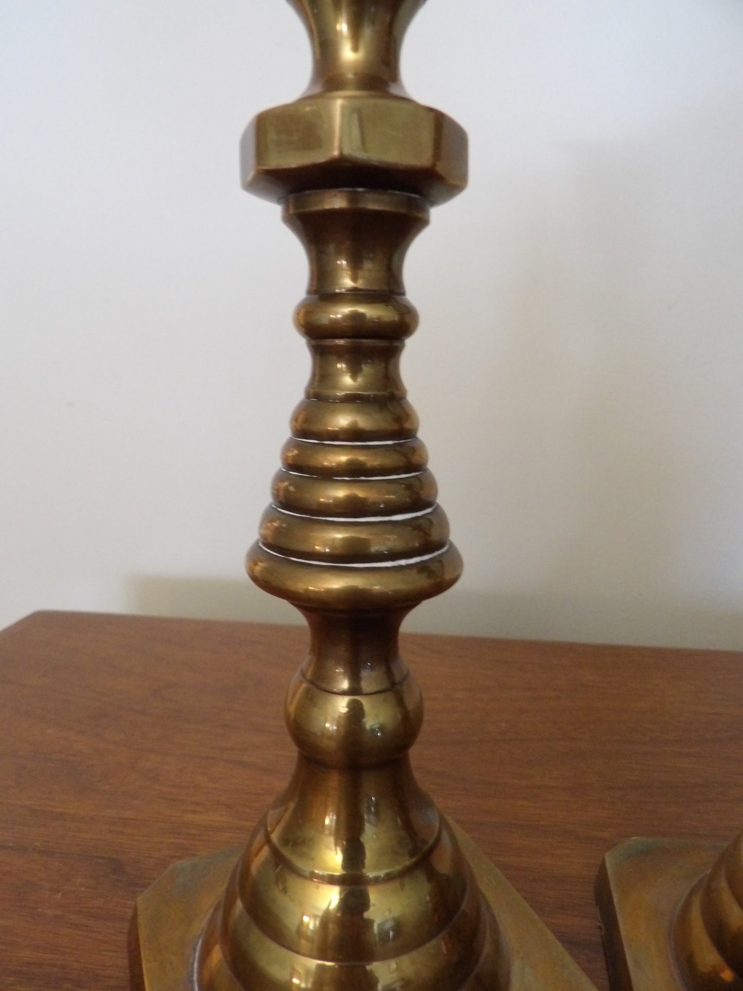 ANTIQUE Pair of Brass Old Colonial Beehive Candlestick Holders