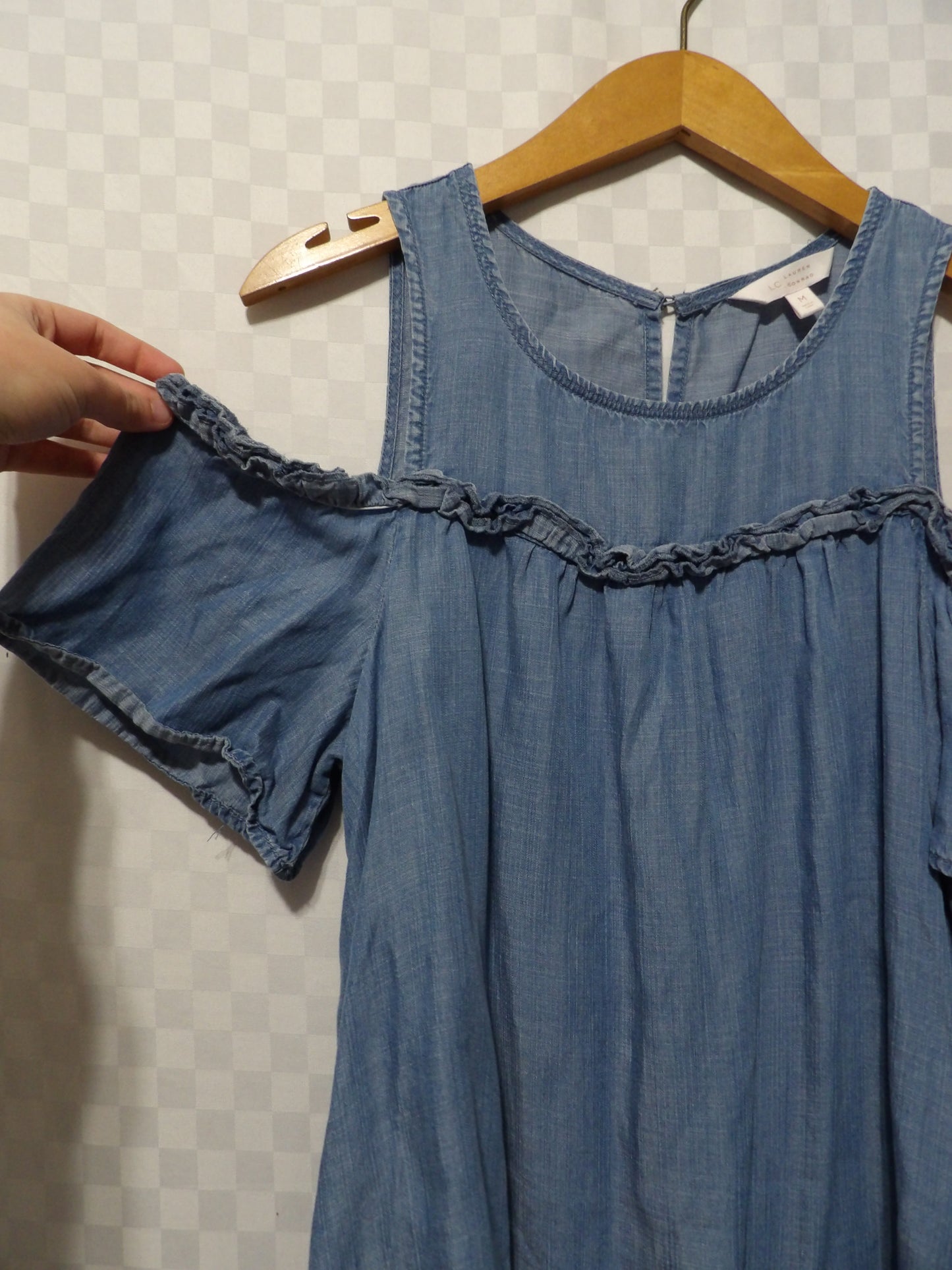 LAUREN CONRAD Denim Cold Shoulder Blouse | M