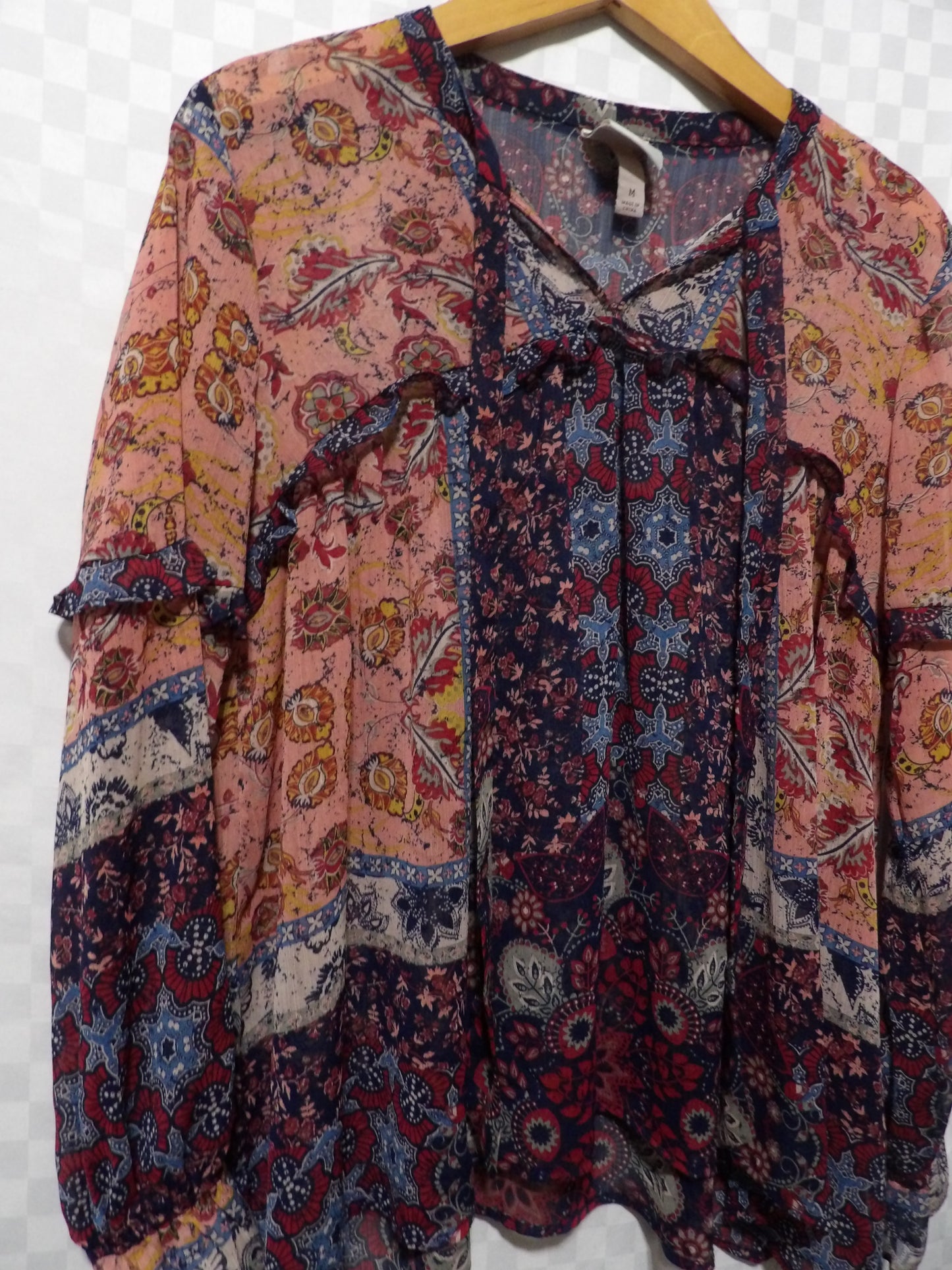 KNOX ROSE Sheer Paisley Long Sleeve Blouse | M