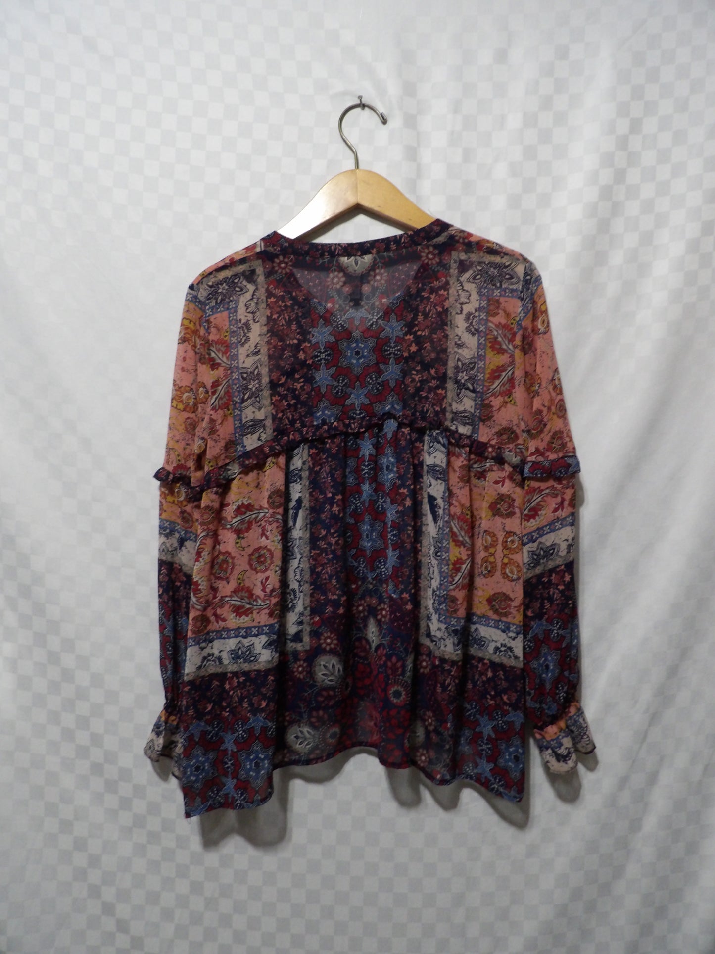 KNOX ROSE Sheer Paisley Long Sleeve Blouse | M