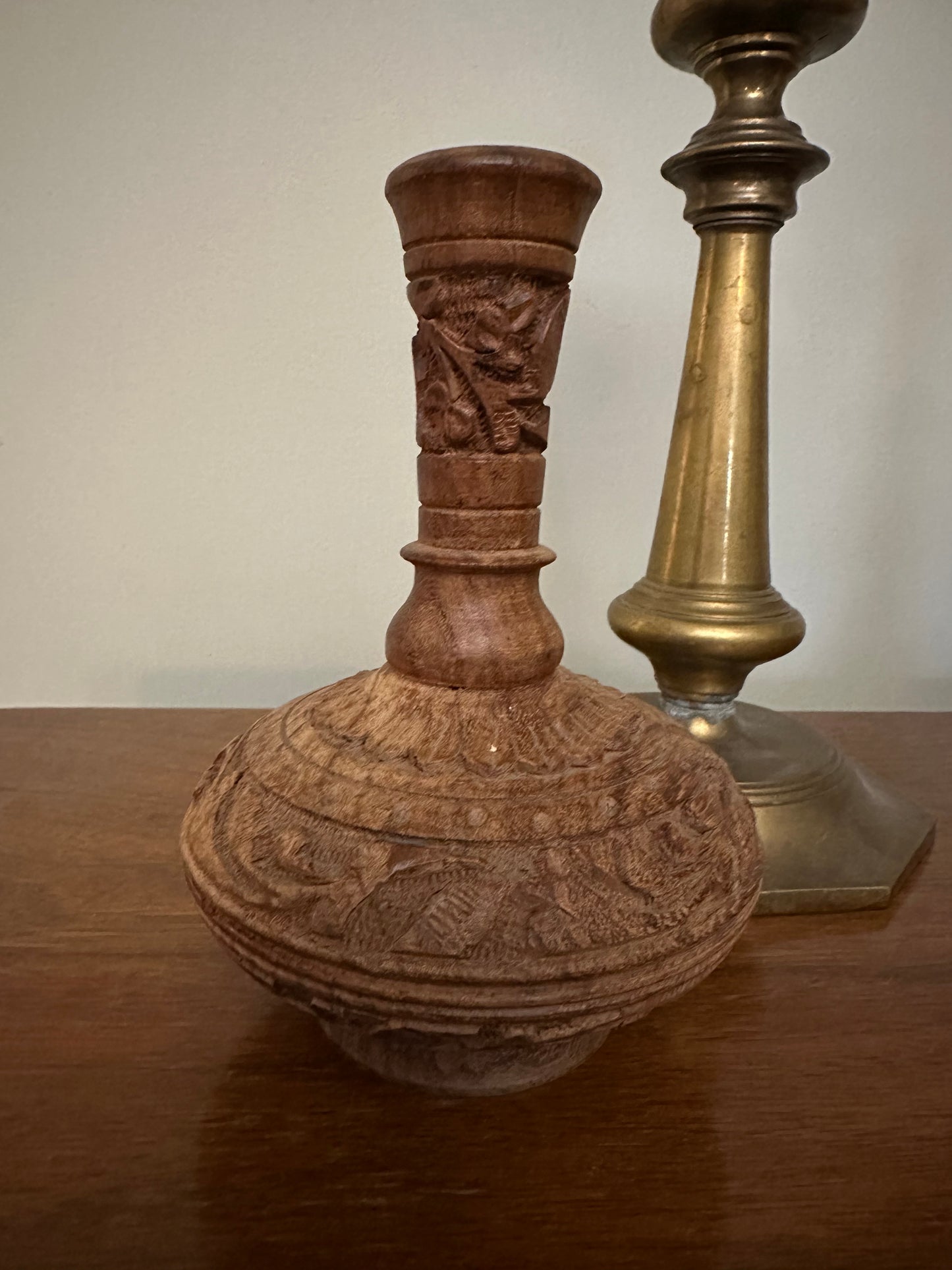 VINTAGE Hand-Carved Wooden Bud Vase