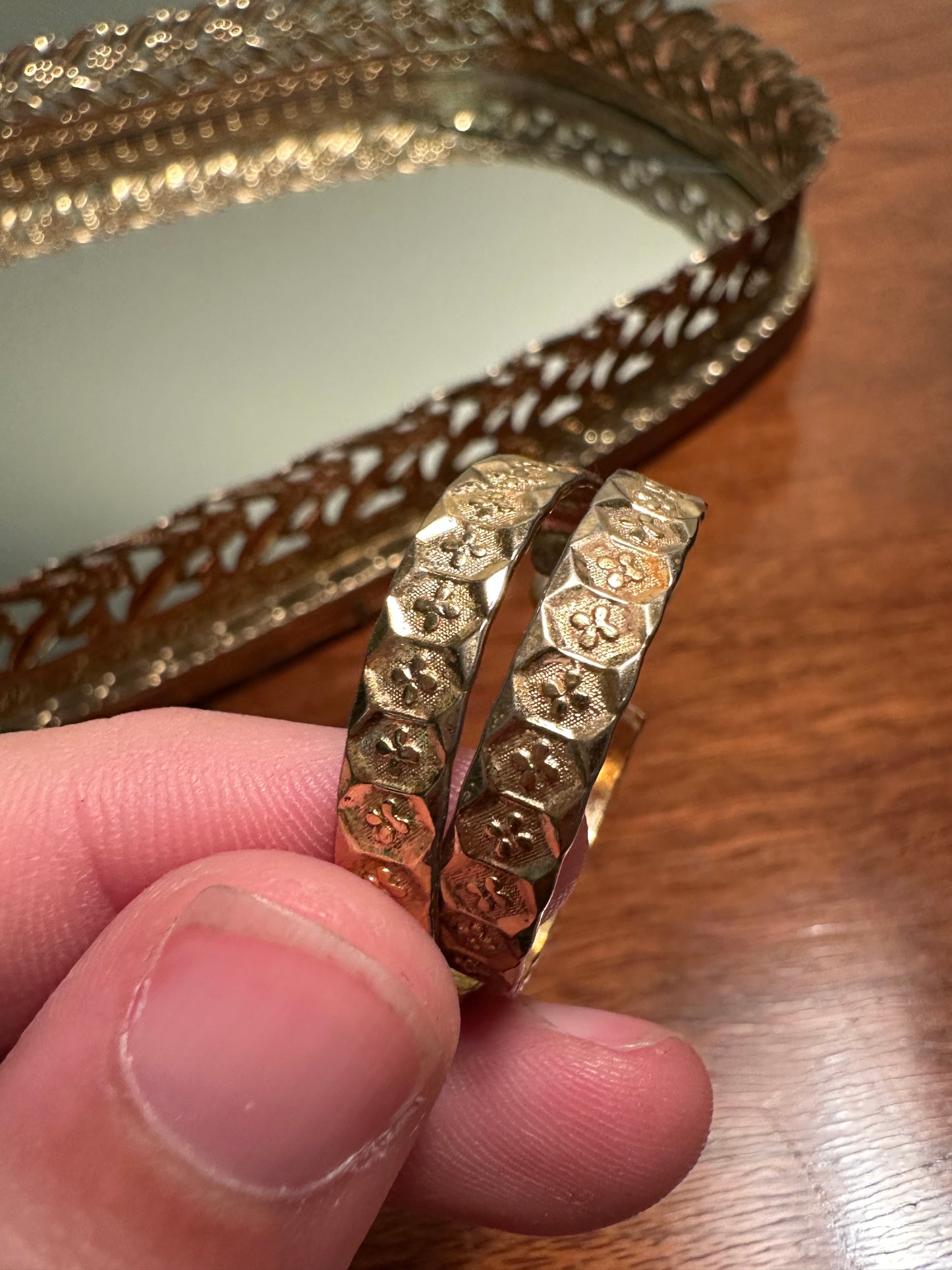 VINTAGE Engraved Gold Tone Open Ended Hoop Earrings