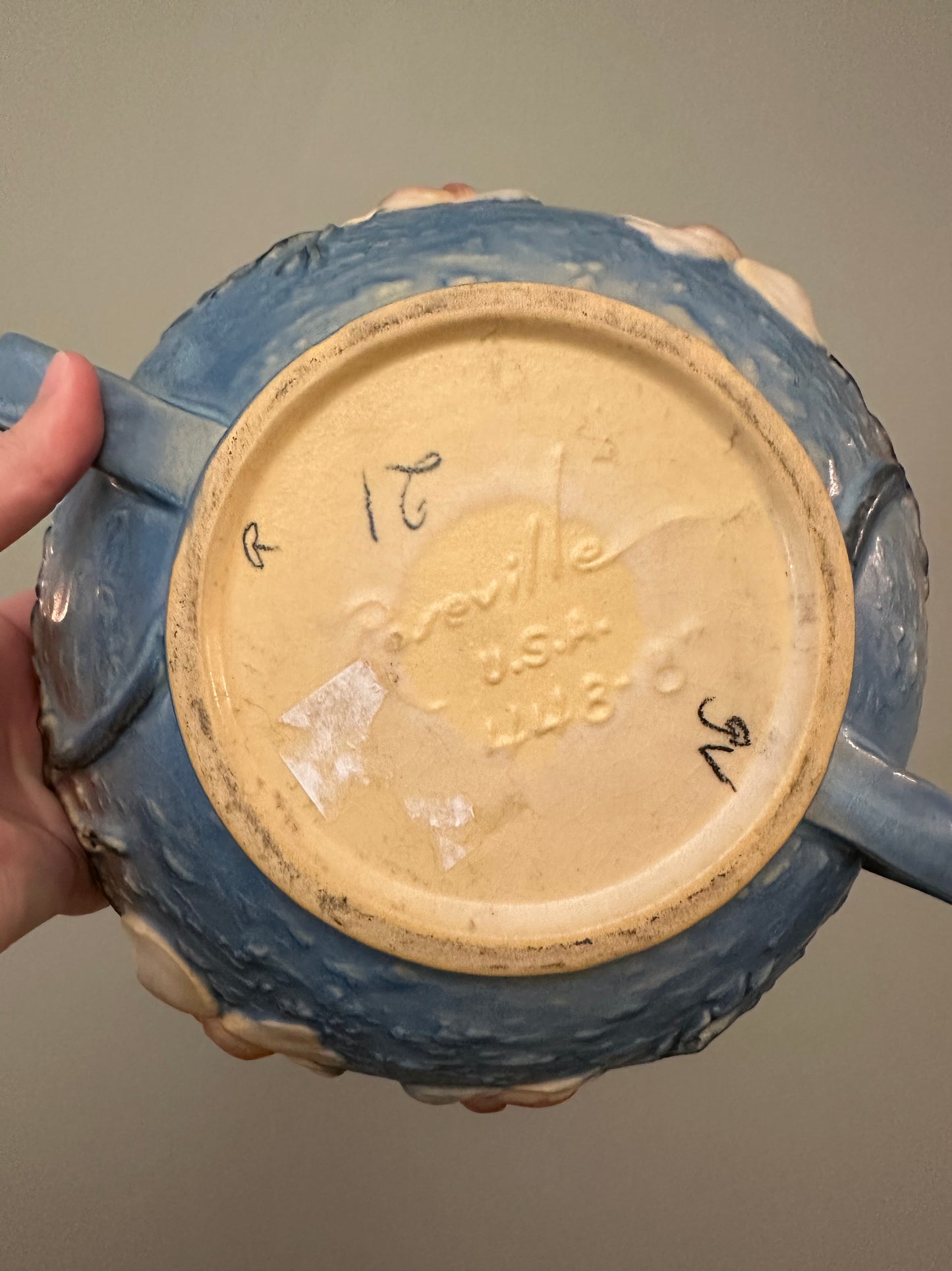 VINTAGE Roseville Pottery Blue Magnolia Console Bowl