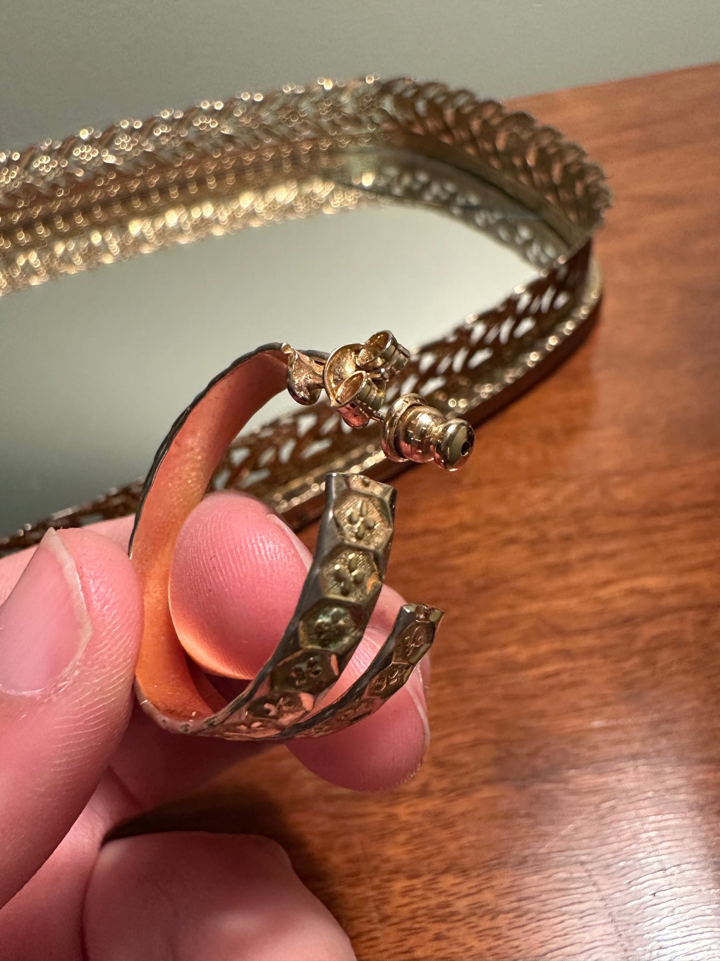 VINTAGE Engraved Gold Tone Open Ended Hoop Earrings