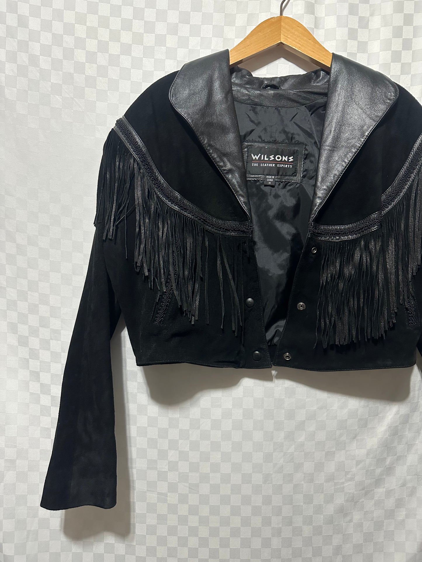 VINTAGE Wilsons Cropped Suede Fringe Leather Jacket | M