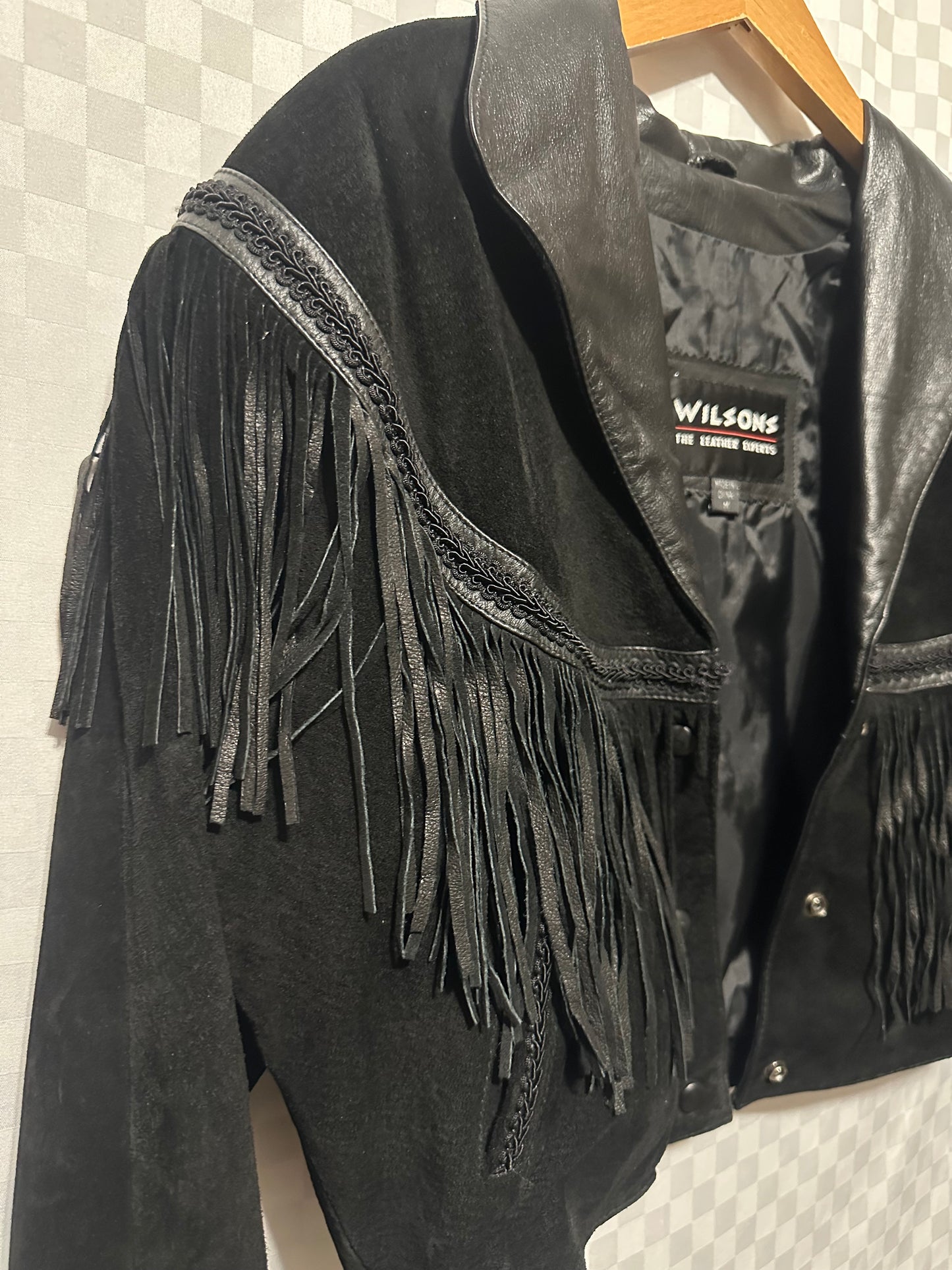 VINTAGE Wilsons Cropped Suede Fringe Leather Jacket | M