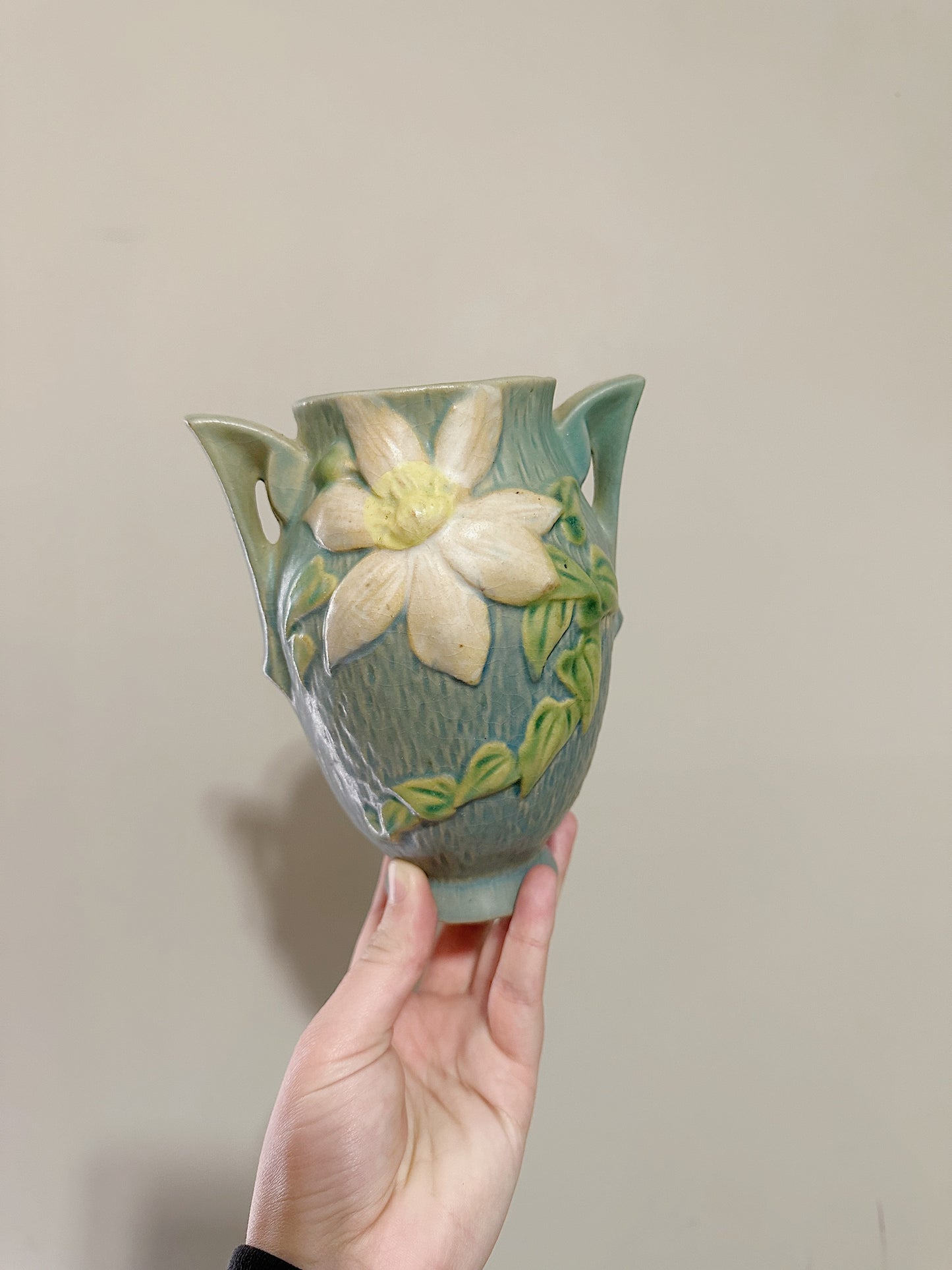 VINTAGE Roseville Pottery Blue Clematis Vase