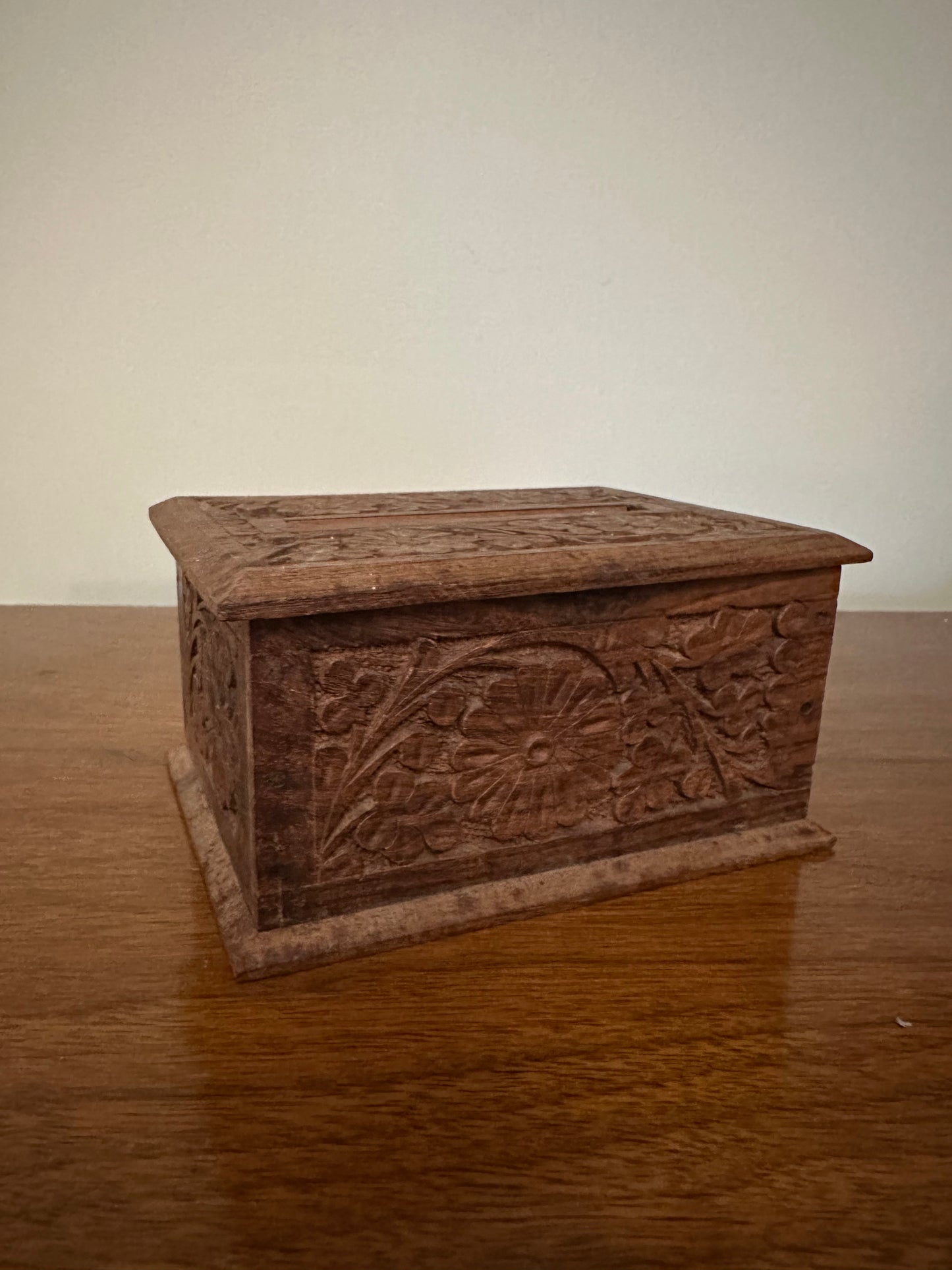 VINTAGE Hand-Carved Wooden Cigarette Dispenser Box