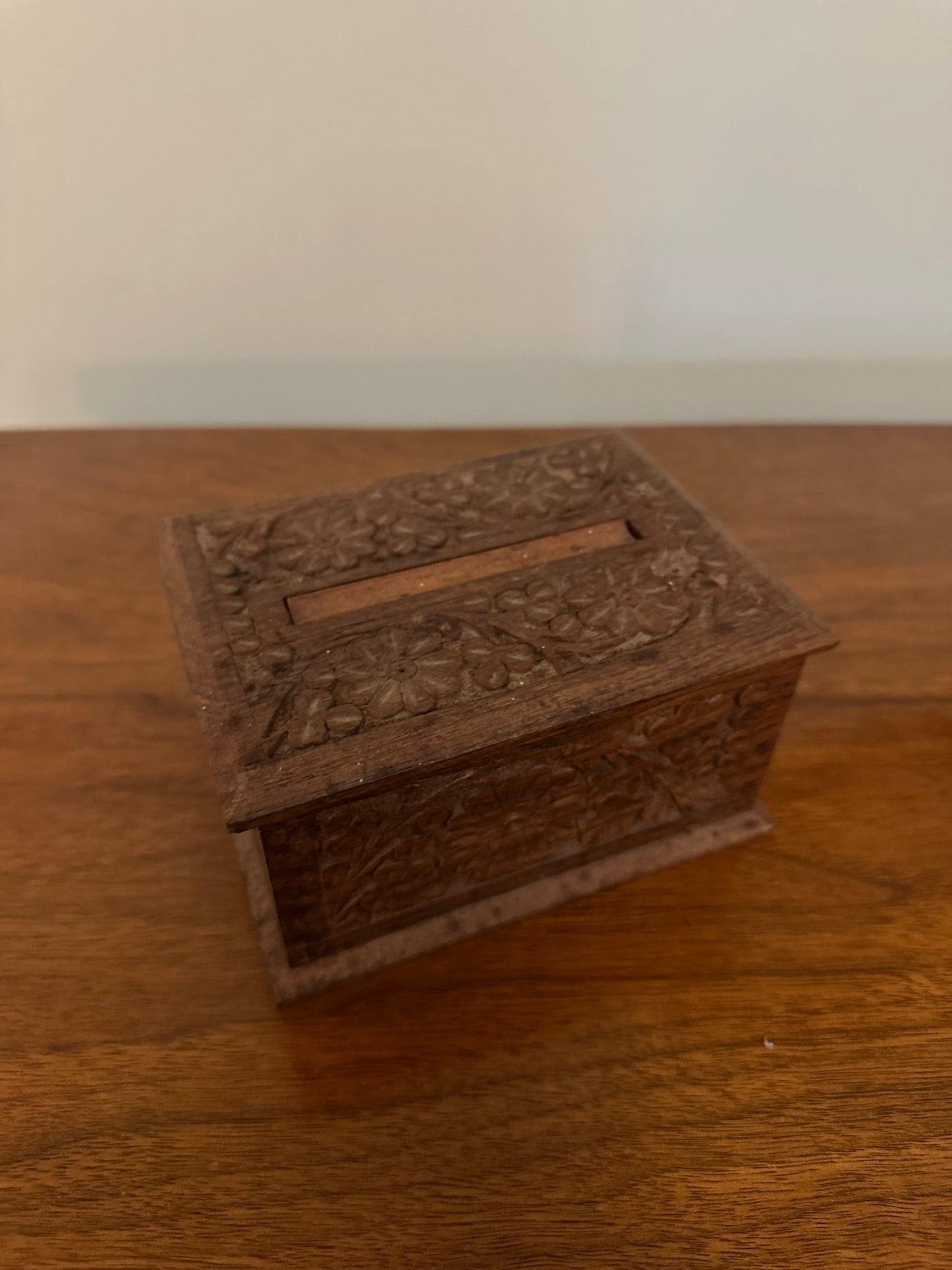 VINTAGE Hand-Carved Wooden Cigarette Dispenser Box