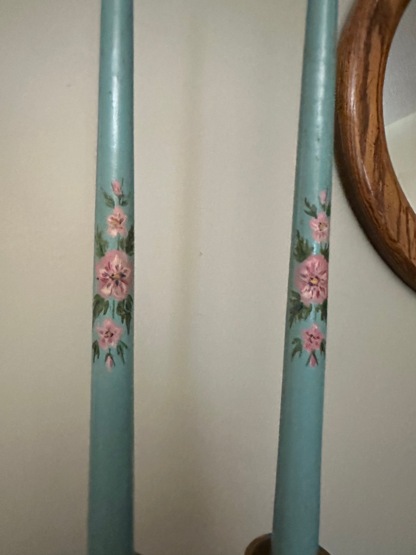 VINTAGE Wooden Painted Candlesticks