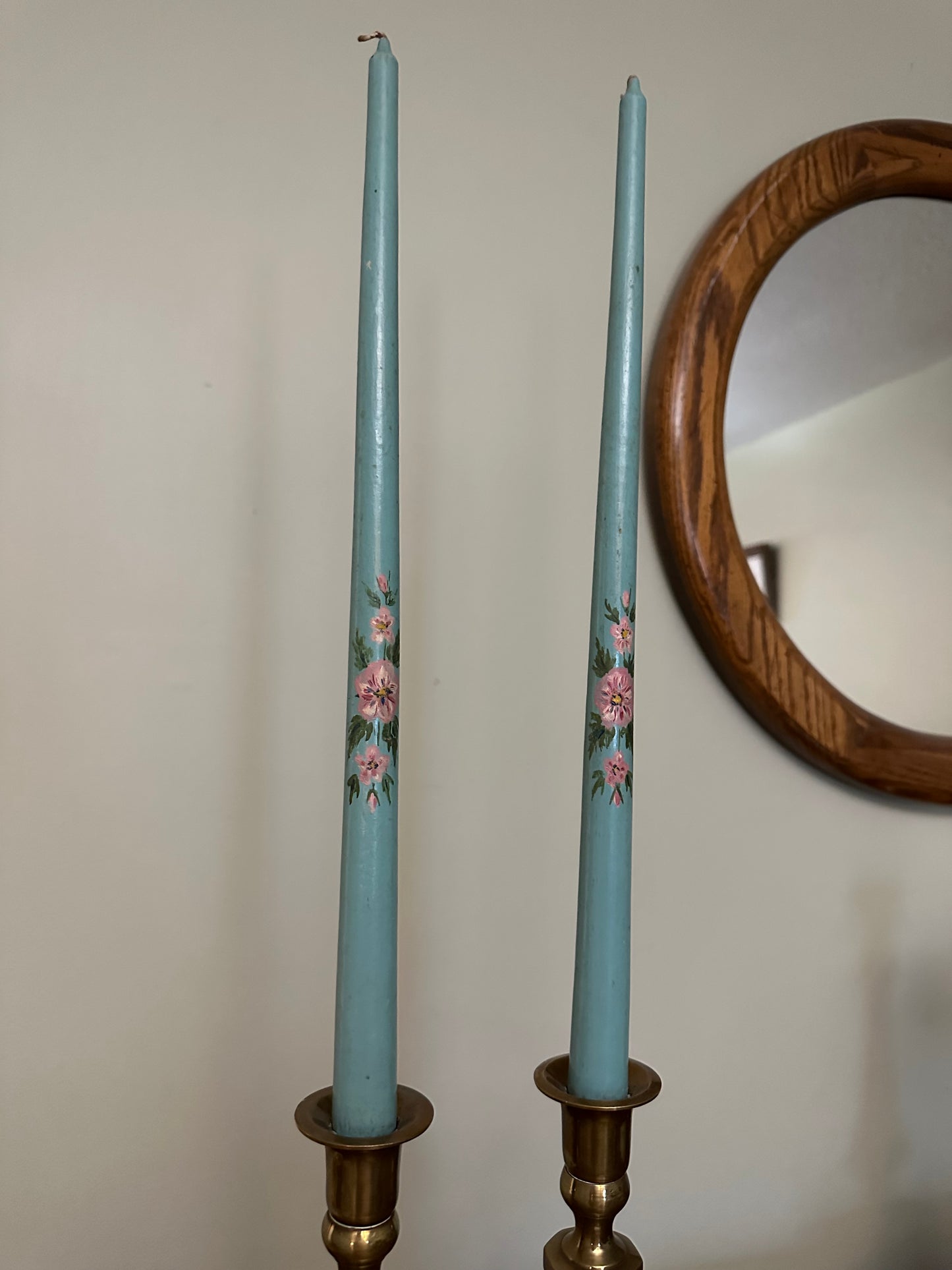VINTAGE Wooden Painted Candlesticks