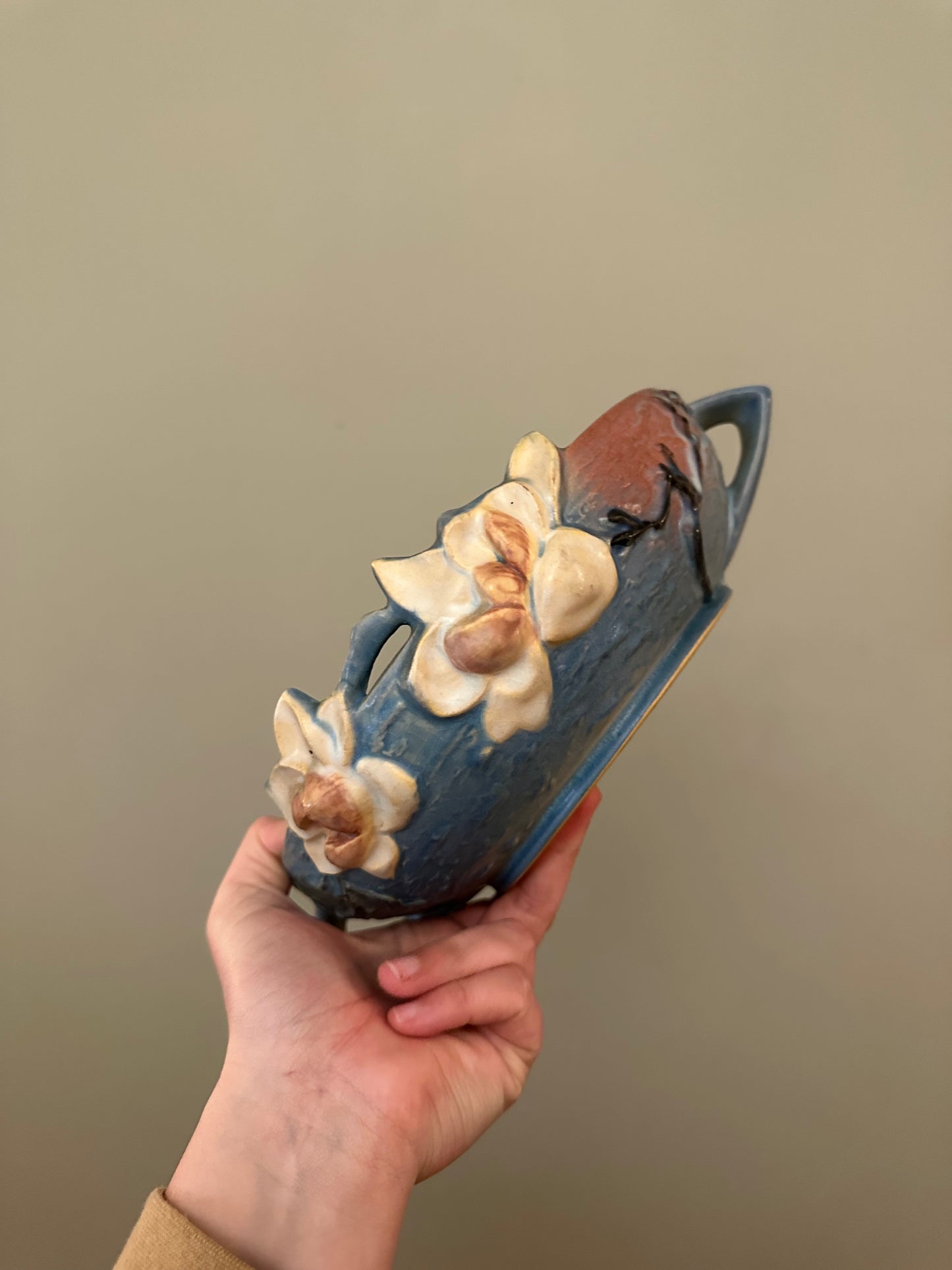 VINTAGE Roseville Pottery Blue Magnolia Console Bowl