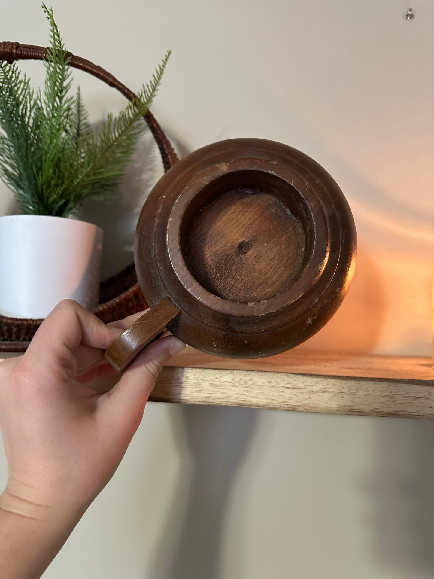 WOOD Candle Holder w/ Handle