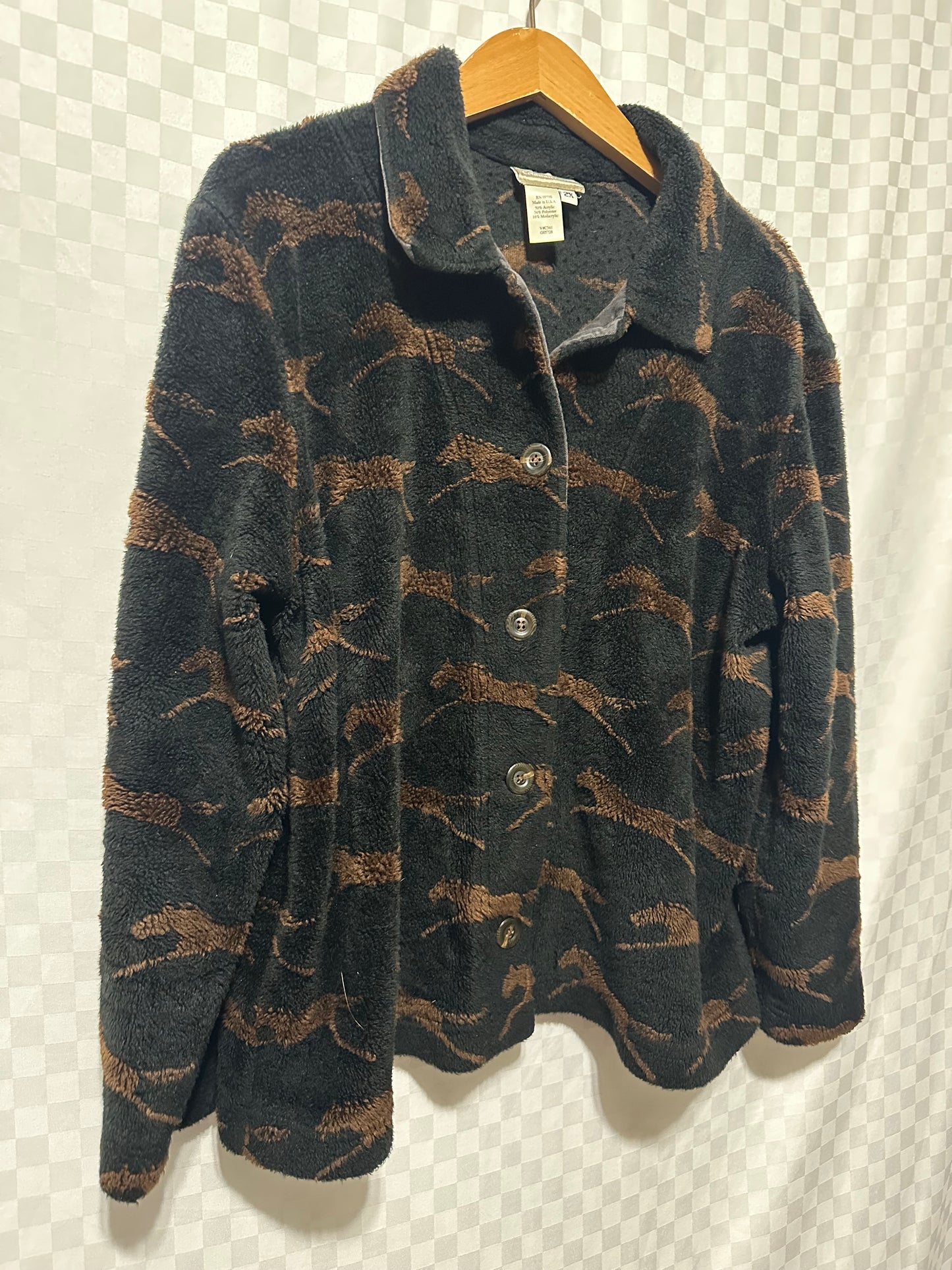 VINTAGE Coldwater Creek Horse Sherpa Feece Shacket | 2X
