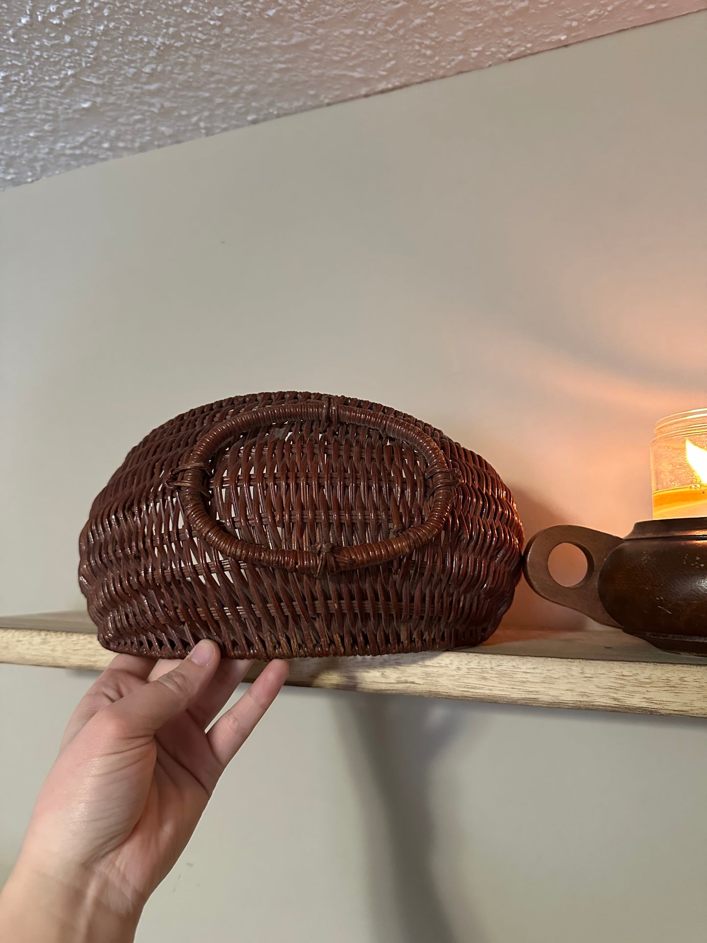 VINTAGE Wicker Crescent Basket
