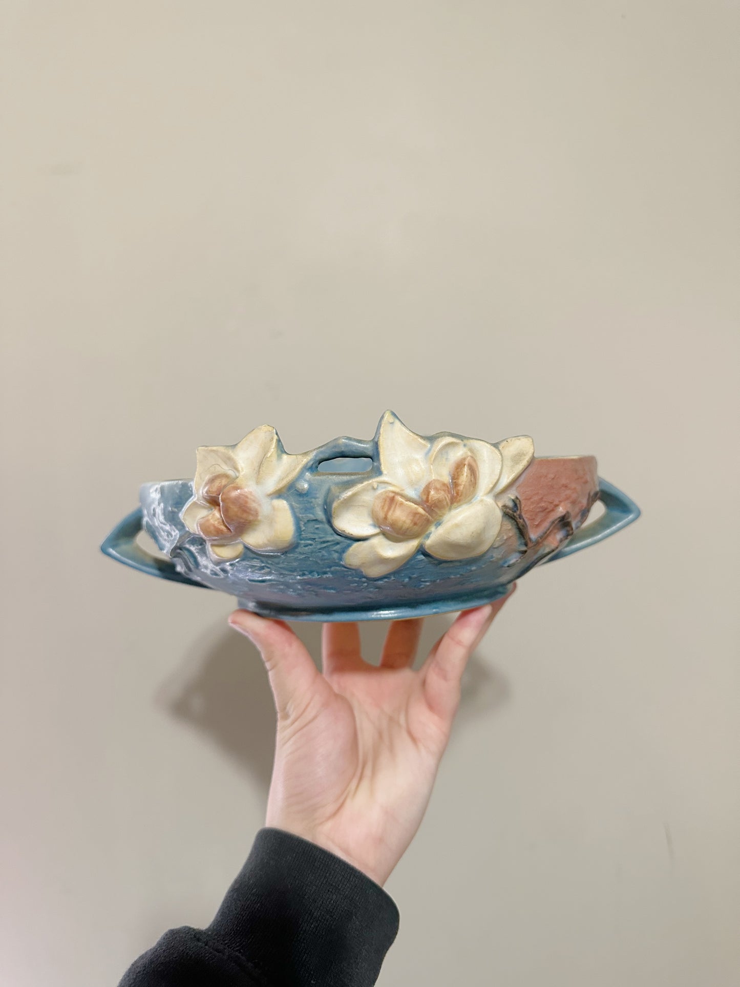 VINTAGE Roseville Pottery Blue Magnolia Console Bowl
