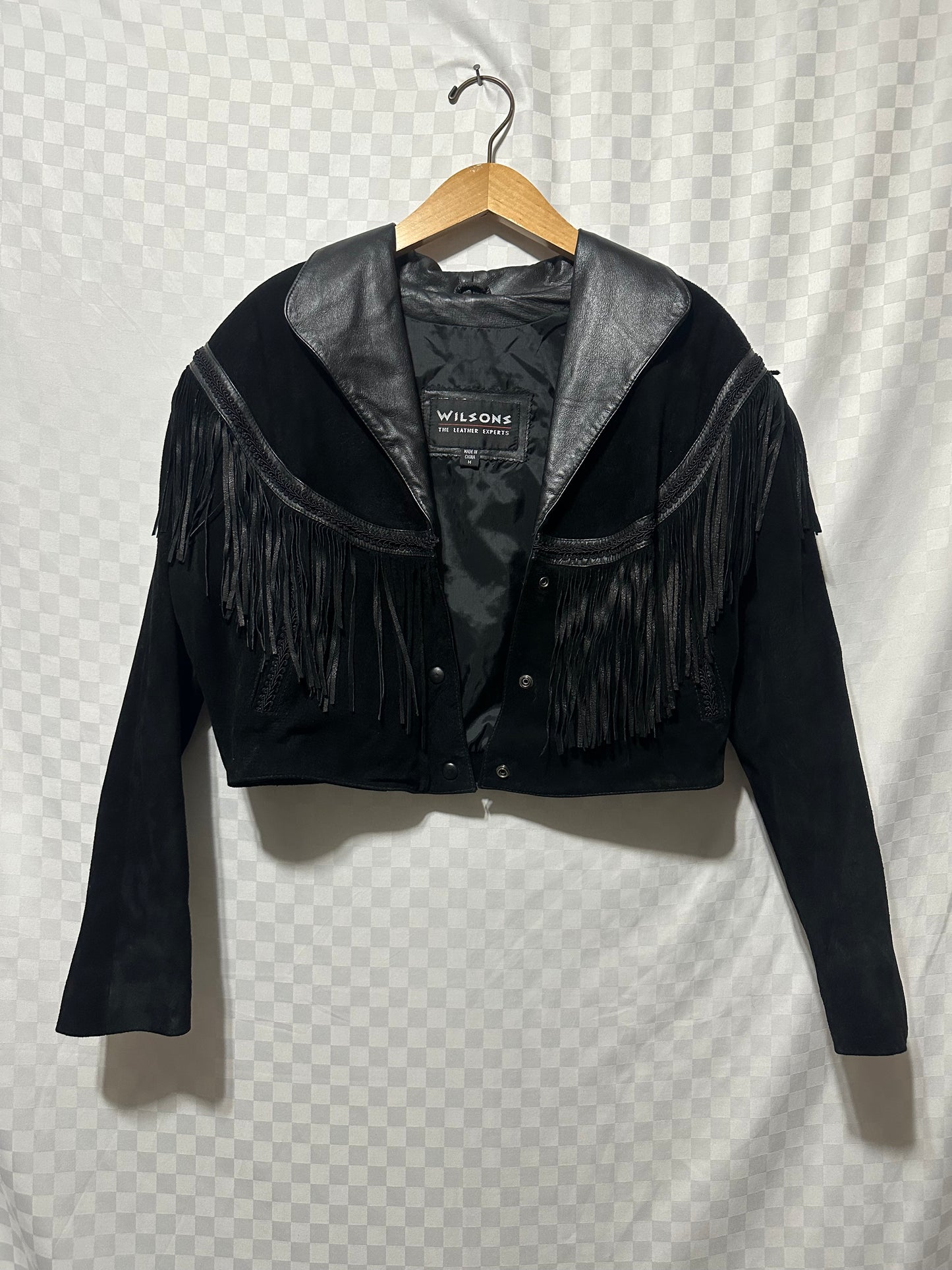 VINTAGE Wilsons Cropped Suede Fringe Leather Jacket | M