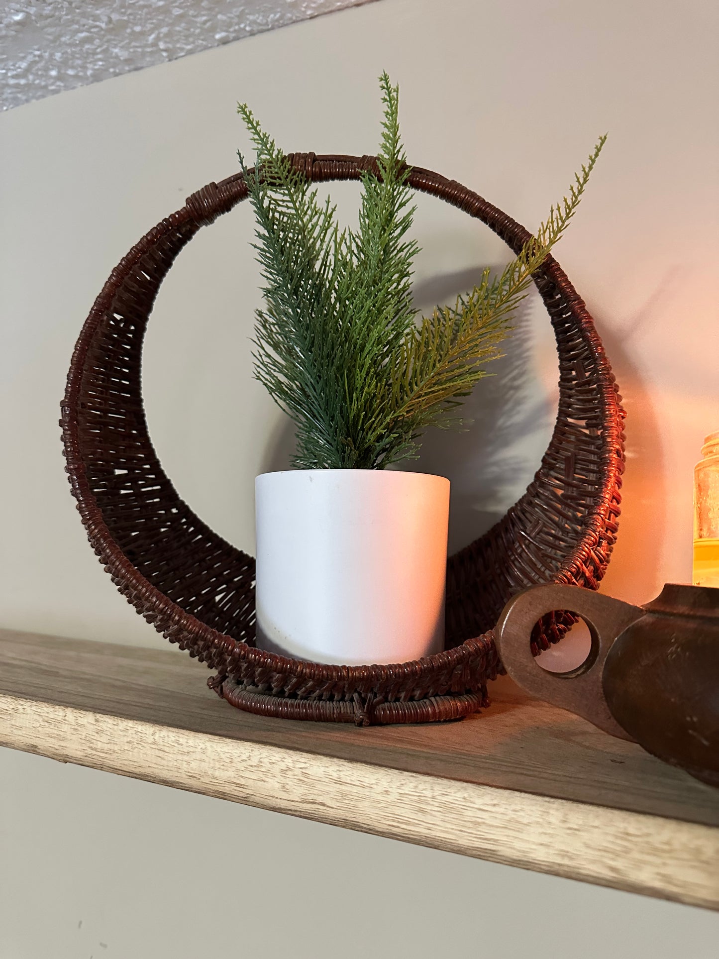 VINTAGE Wicker Crescent Basket
