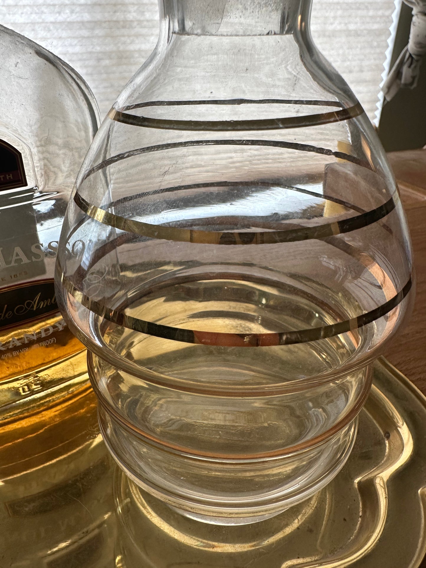 VINTAGE MCM Glass Decanter w/ Gold Stipes