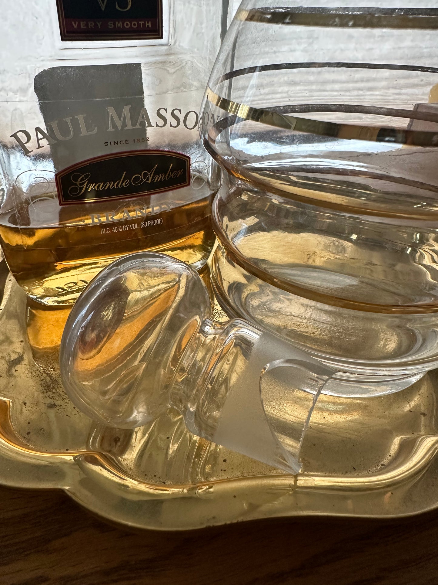 VINTAGE MCM Glass Decanter w/ Gold Stipes