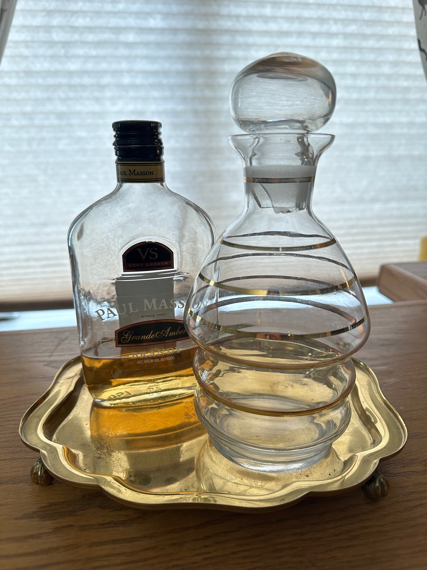 VINTAGE MCM Glass Decanter w/ Gold Stipes