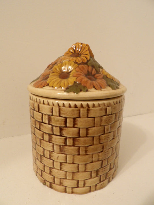 VINTAGE Ceramic Sunflower Basket Weave Canister