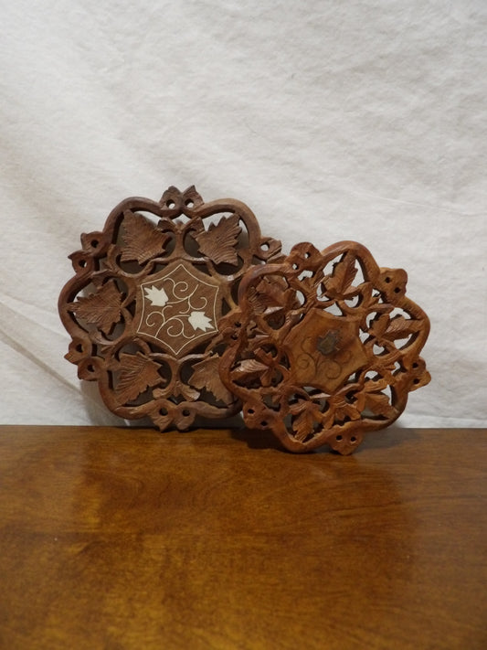 VINTAGE Set of 2 Etched Wood Trivets