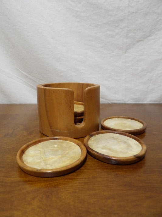 VINTAGE Wood + Capiz Shell Coasters