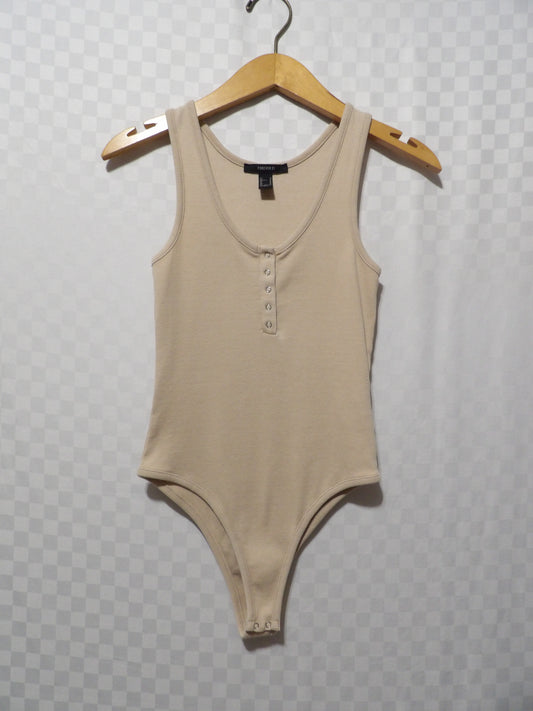FOREVER 21 Beige Ribbed Bodysuit | M