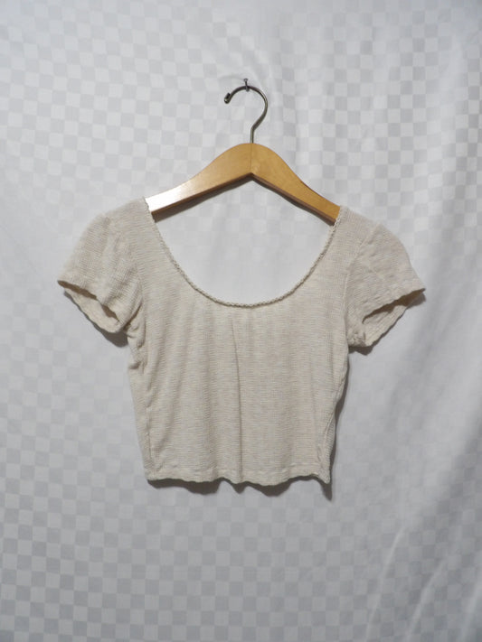 BOZZOLO Cream Ribbed Crop Top | S