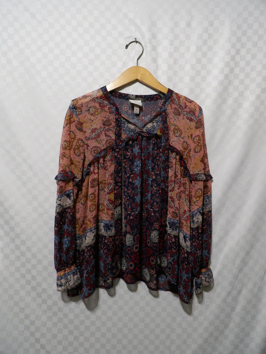 KNOX ROSE Sheer Paisley Long Sleeve Blouse | M