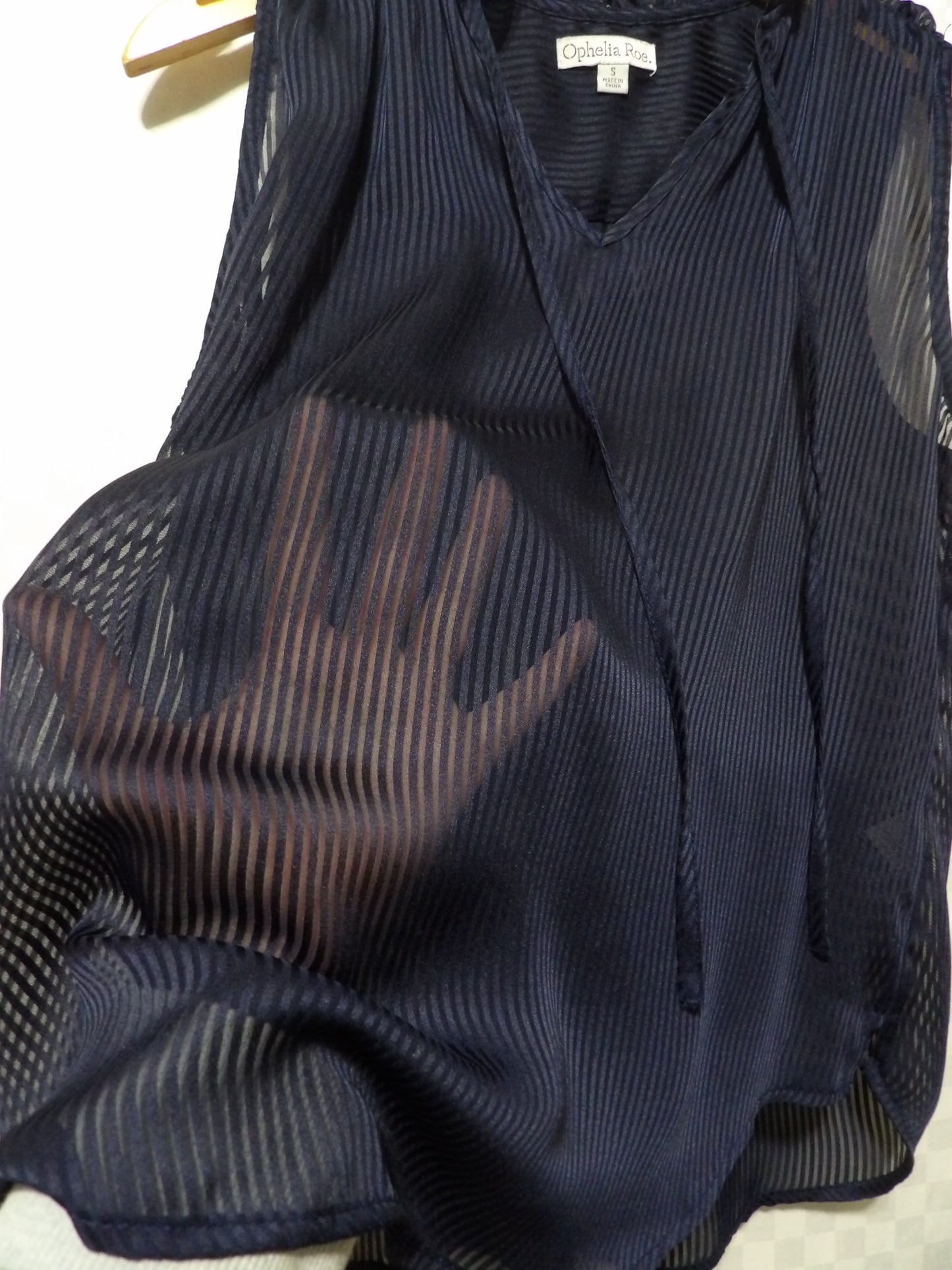 OPHELIA ROE Navy Blue Sheer Tank Top | S